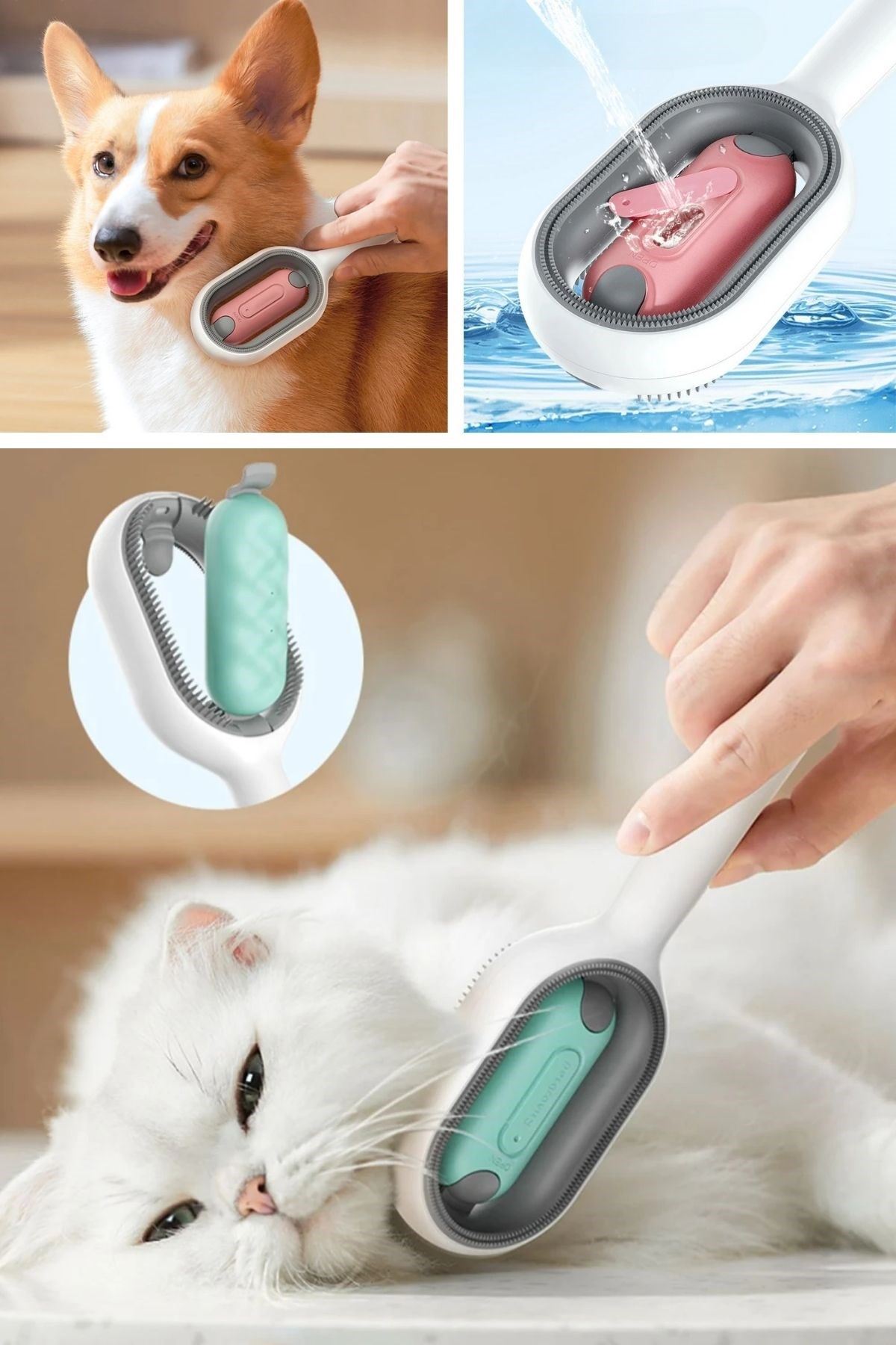 TBL Dekor® Su Hazneli Kedi ve Köpek Tüyü Toplamama Fırçası Su Hazneli Pet Tarağı