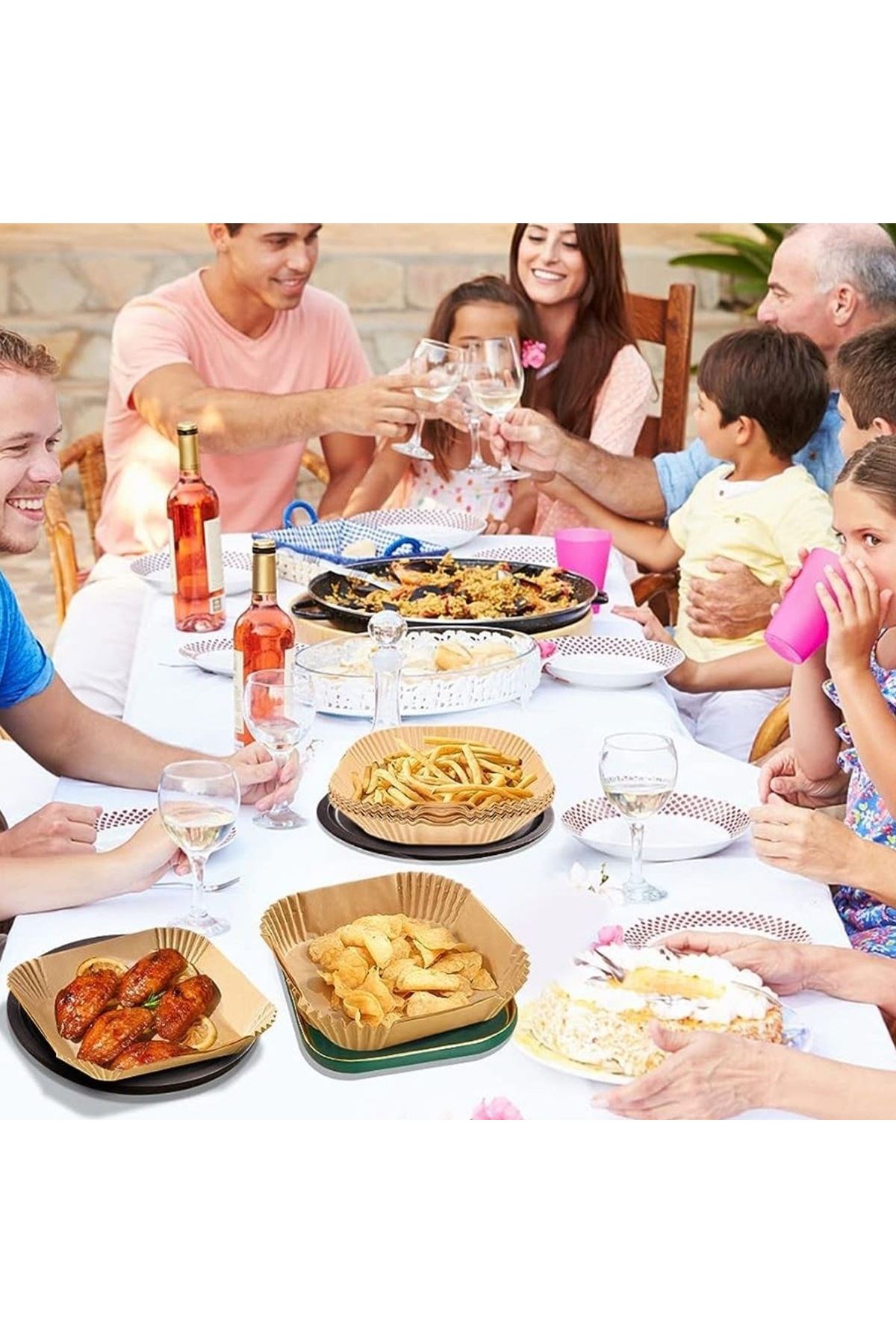 TBL Dekor® 50 Adet Air Fryer Pişirme Kağıdı Tek Kullanımlık Yağ Geçirmez Yapışmaz Kare Tabak Model PVC