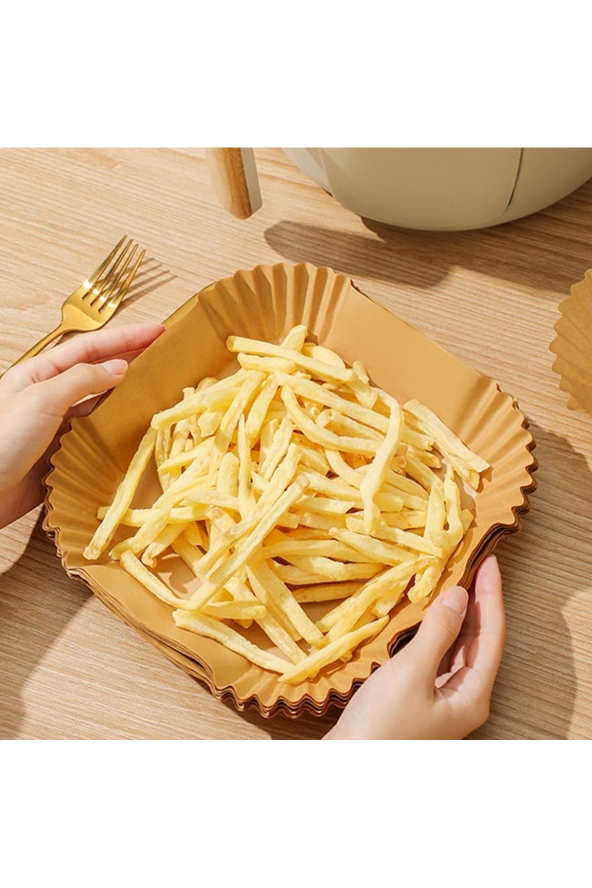 TBL Dekor® 50 Adet Air Fryer Pişirme Kağıdı Tek Kullanımlık Yağ Geçirmez Yapışmaz Kare Tabak Model PVC
