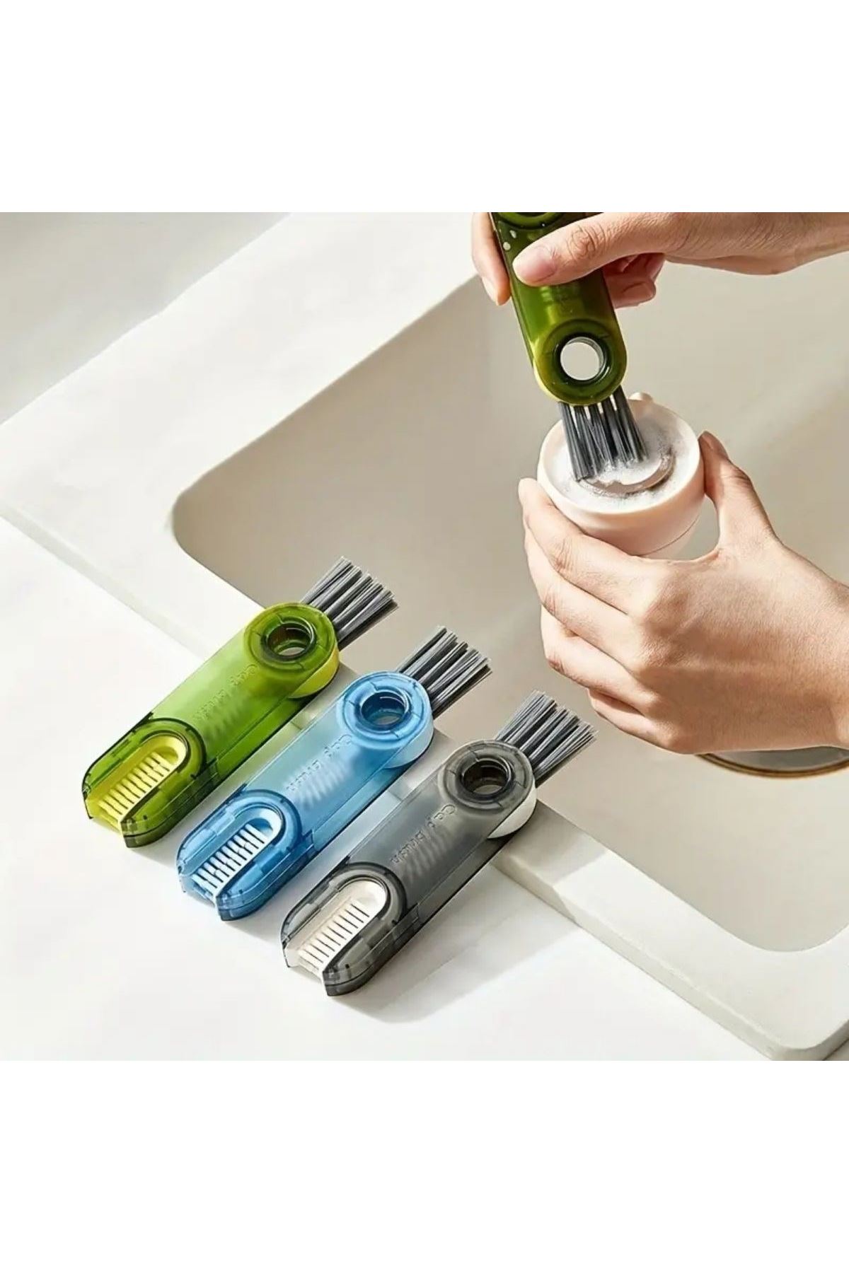 TBL Dekor®  3 Fonksiyonlu Pratik Şişe Temizleme Fırçası Mutfak Banyo Araç İçin Çok Amaçlı Fırça