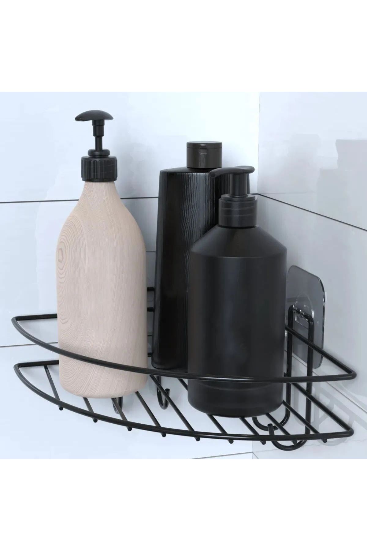 TBL Dekor® Yapışkanlı Banyo Köşeliği Kancalı Köşe Rafı Duş Şampuanlık Duvar Düzenleyici Organizer Raf