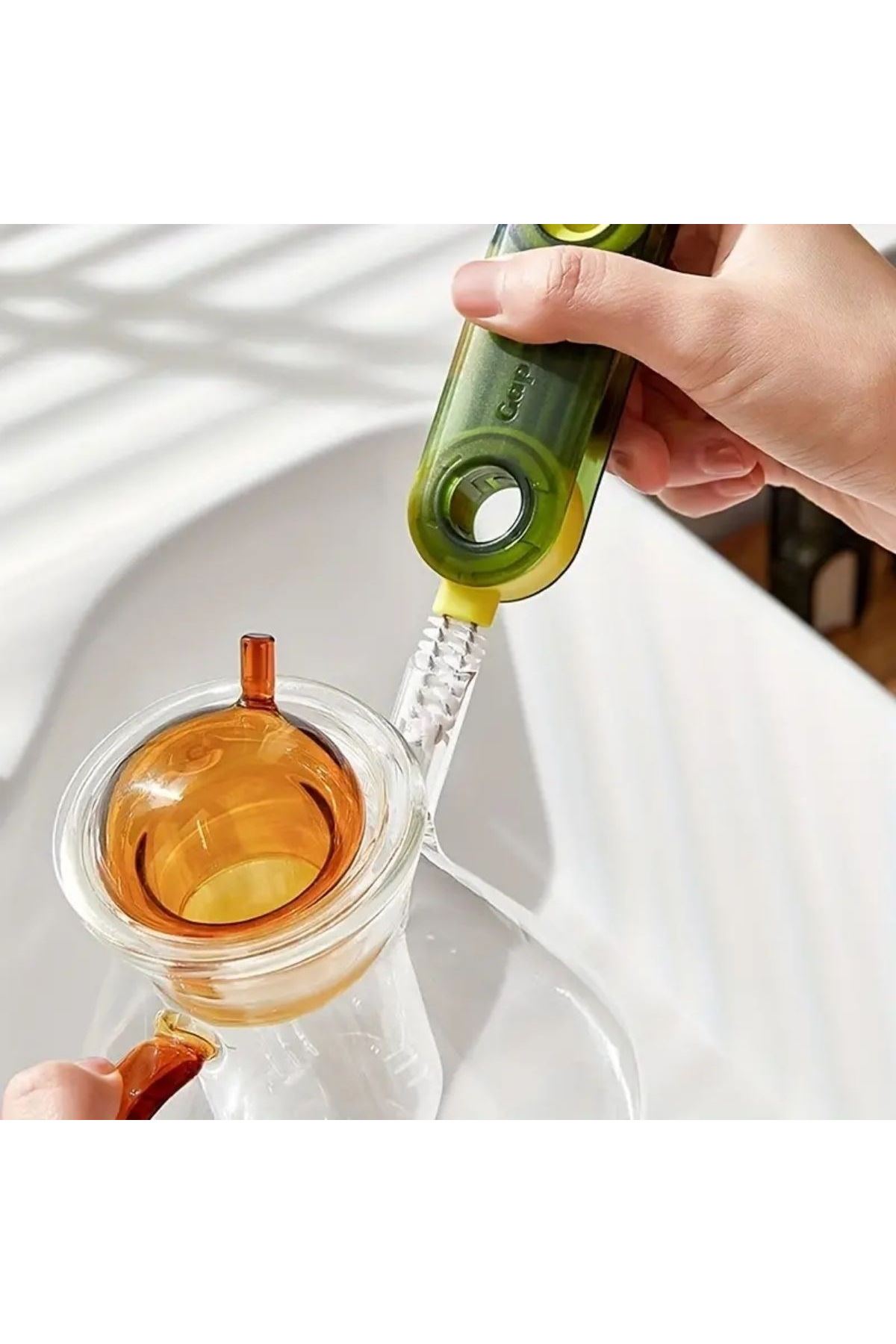 TBL Dekor®  3 Fonksiyonlu Pratik Şişe Temizleme Fırçası Mutfak Banyo Araç İçin Çok Amaçlı Fırça