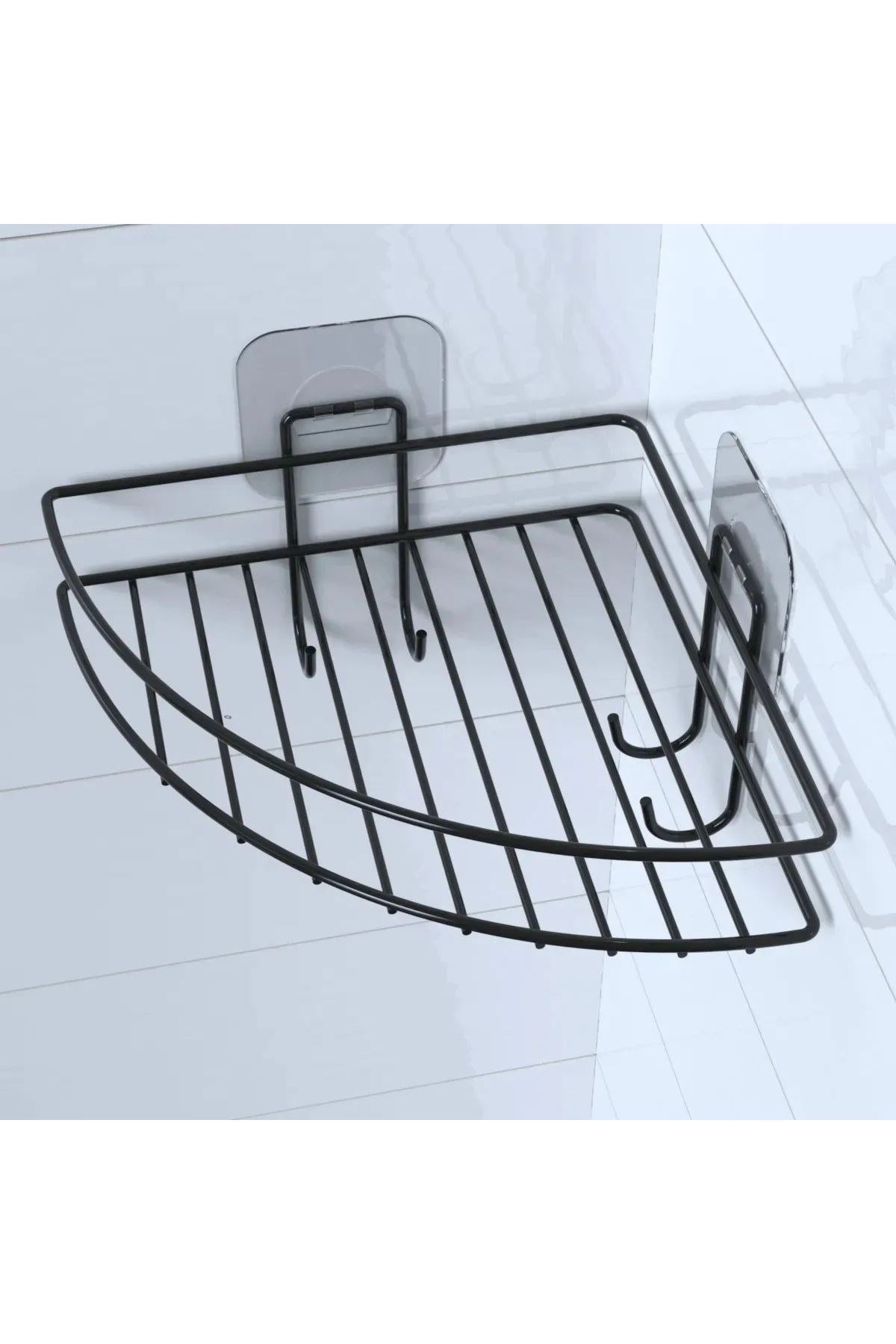 TBL Dekor® Yapışkanlı Banyo Köşeliği Kancalı Köşe Rafı Duş Şampuanlık Duvar Düzenleyici Organizer Raf