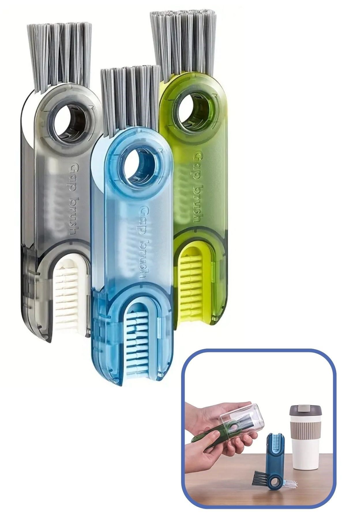 TBL Dekor®  3 Fonksiyonlu Pratik Şişe Temizleme Fırçası Mutfak Banyo Araç İçin Çok Amaçlı Fırça