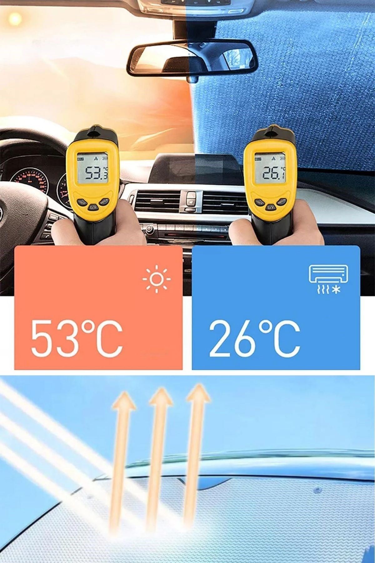 TBL Dekor® 120*55 cm Ambalajlı Vantuzlu Araç İçi Ön Cam Perdesi Katlanabilir Güneşlik