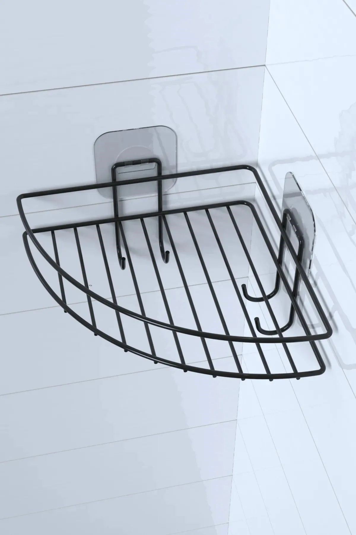 TBL Dekor® Yapışkanlı Banyo Köşeliği Kancalı Köşe Rafı Duş Şampuanlık Duvar Düzenleyici Organizer Raf