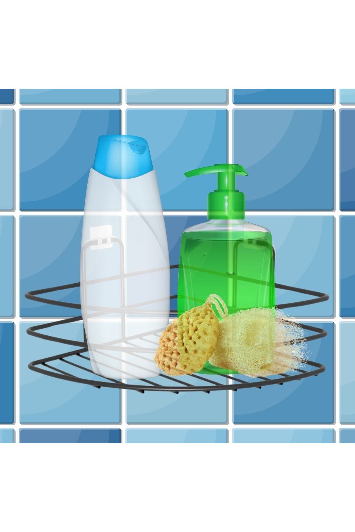 TBL Dekor® Kendiliğinden Yapışkanlı Montaj Gerektirmeyen Tek Katlı Banyo Askı Köşe Şampuanlık Siyah