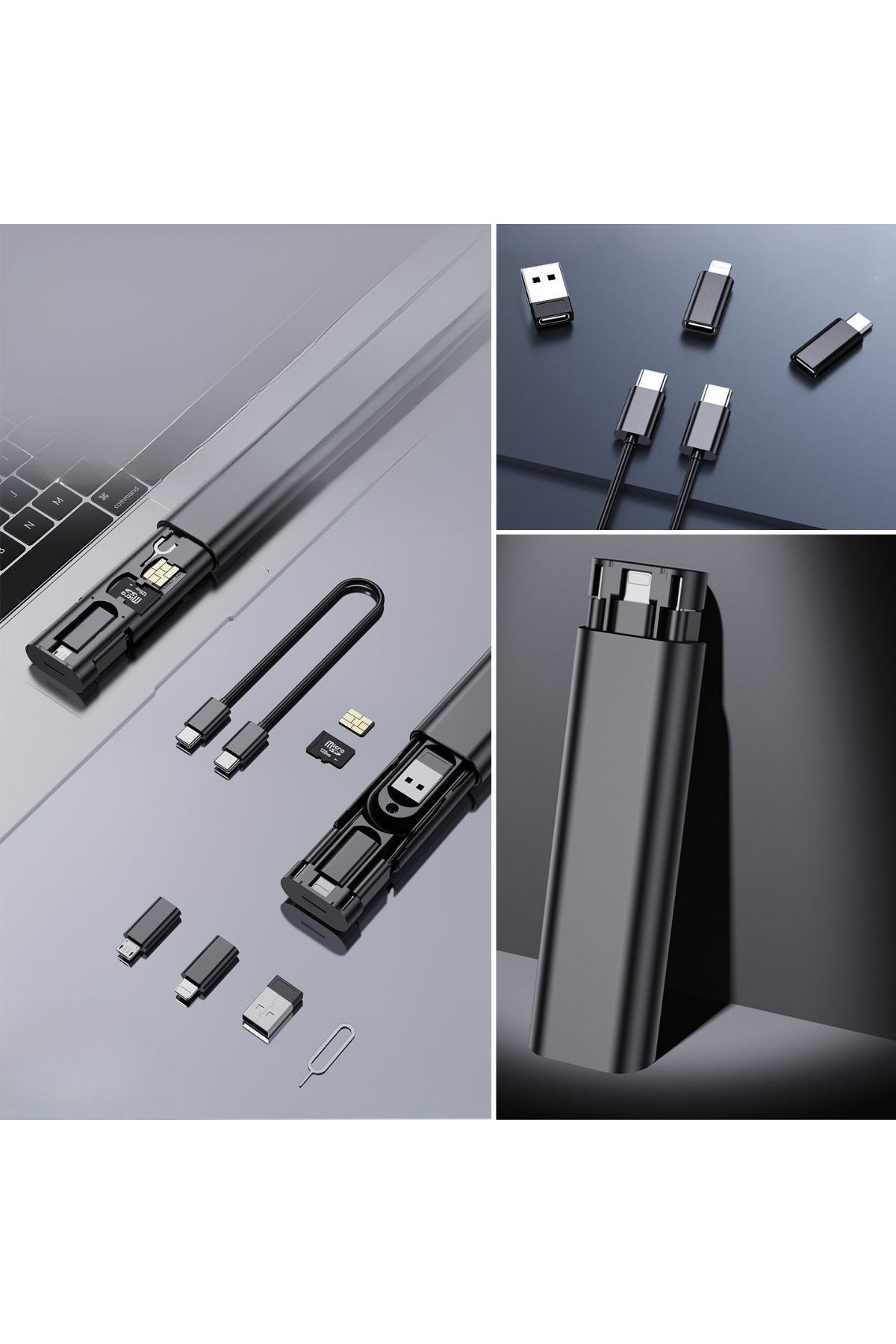 TBL Dekor® Cep Tipi 60W Bas Aç Type-C,İphone Şarj,Micro USB Hızlı Şarj Data Kablo Seti