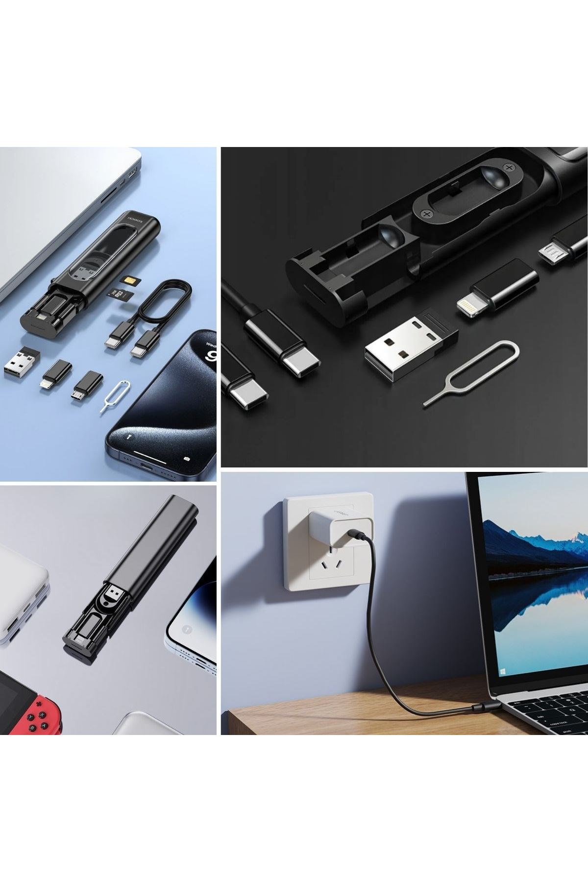 TBL Dekor® Cep Tipi 60W Bas Aç Type-C,İphone Şarj,Micro USB Hızlı Şarj Data Kablo Seti