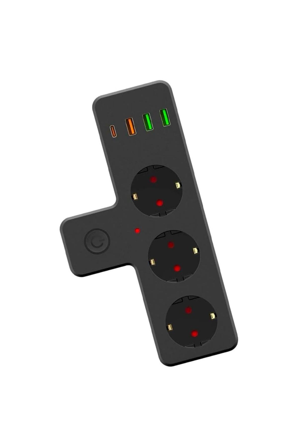 TBL Dekor® Termal Akım Korumalı 3 Adet Soket,3 Adet USB ve 1 Adet Type-C Girişli 20w Priz Model 3397