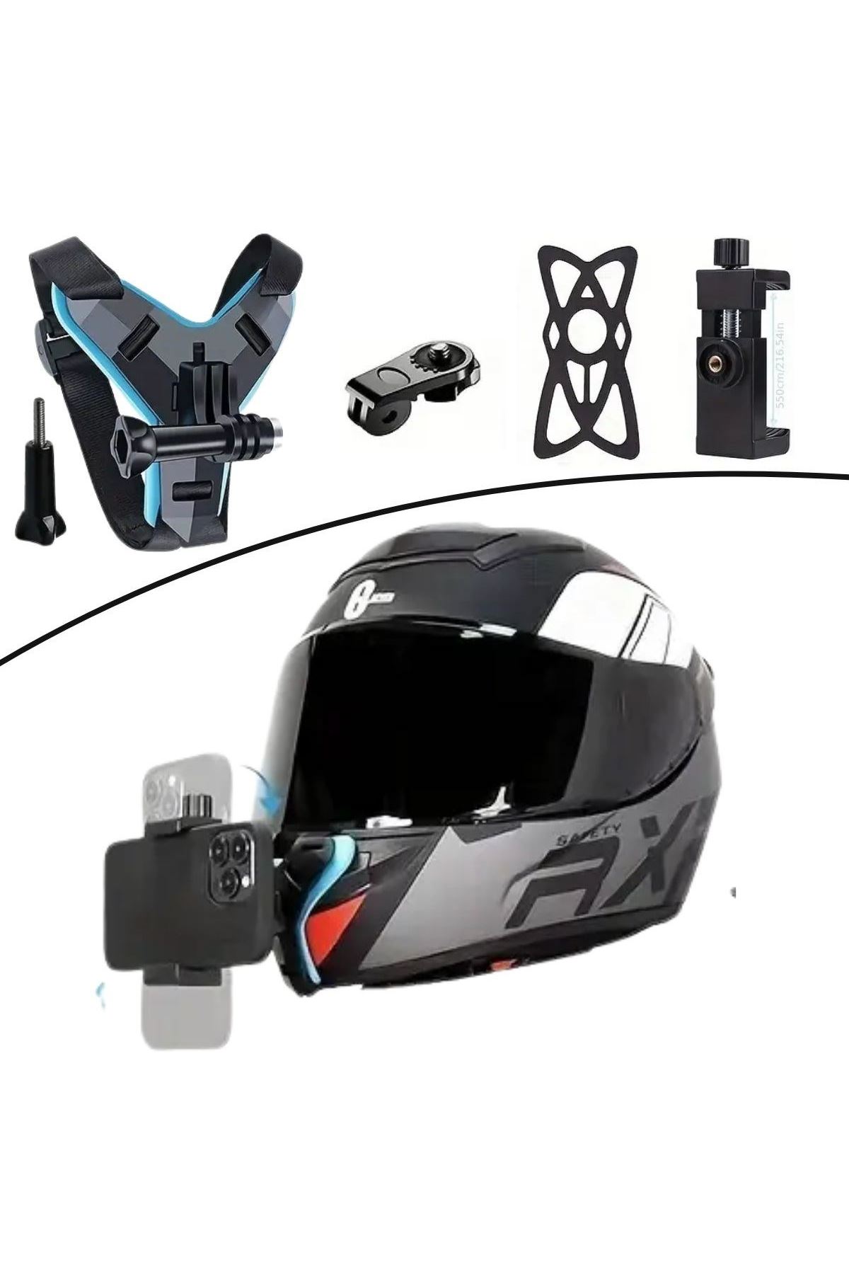 TBL Dekor® Motorsiklet Kask Önü Takılan Telefon Tutucu Aksiyon Kamerası Takılabilen Aparat