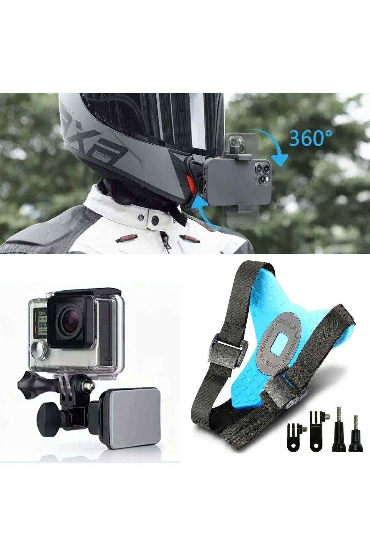 TBL Dekor® Motorsiklet Kask Önü Takılan Telefon Tutucu Aksiyon Kamerası Takılabilen Aparat