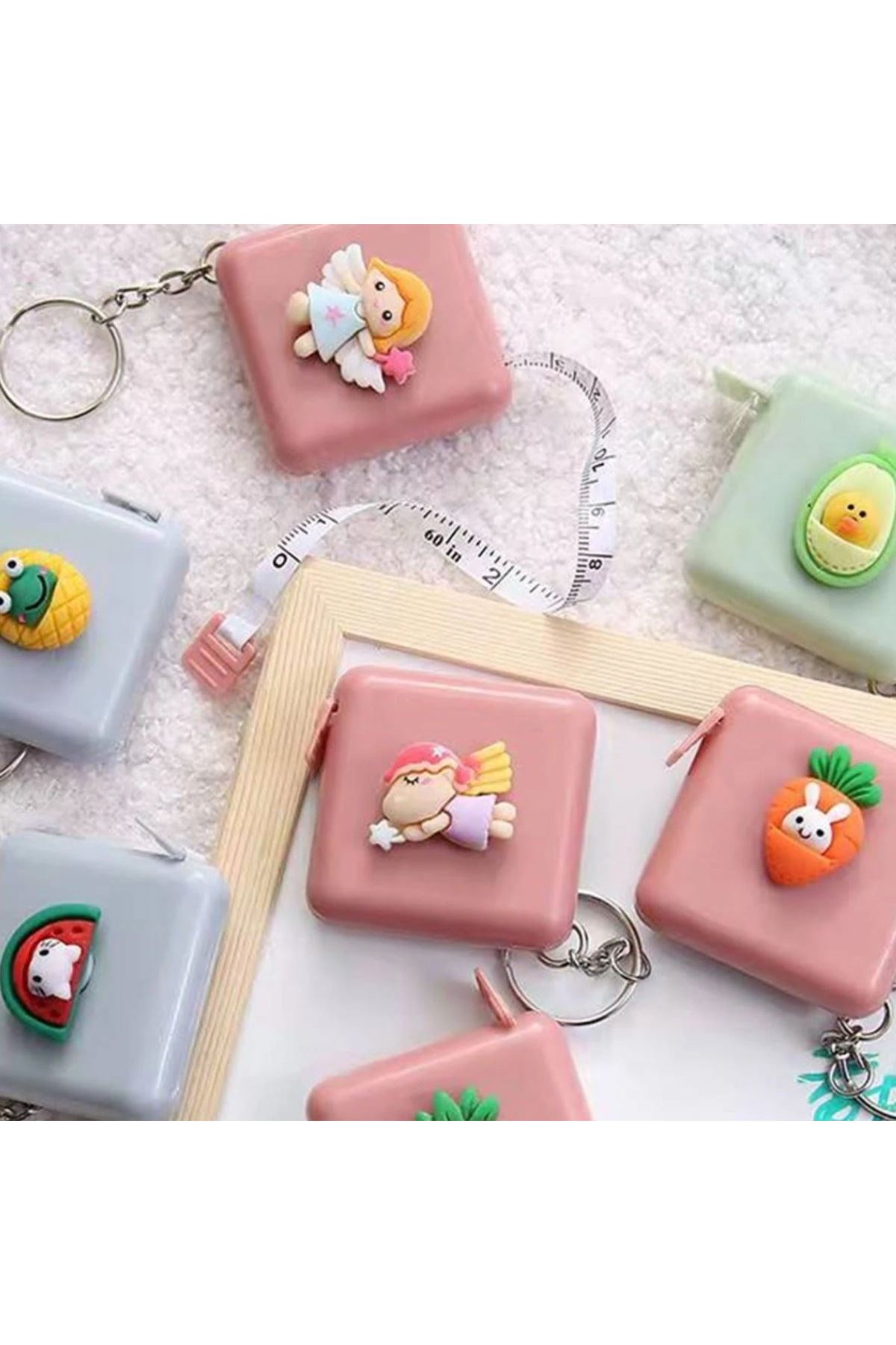 TBL Dekor® Sevimli Yumuşak Stickerli 150 cm Uzunluğunda Pratik Taşınabilir Çanta Boy Anahtarlıklı Mezura