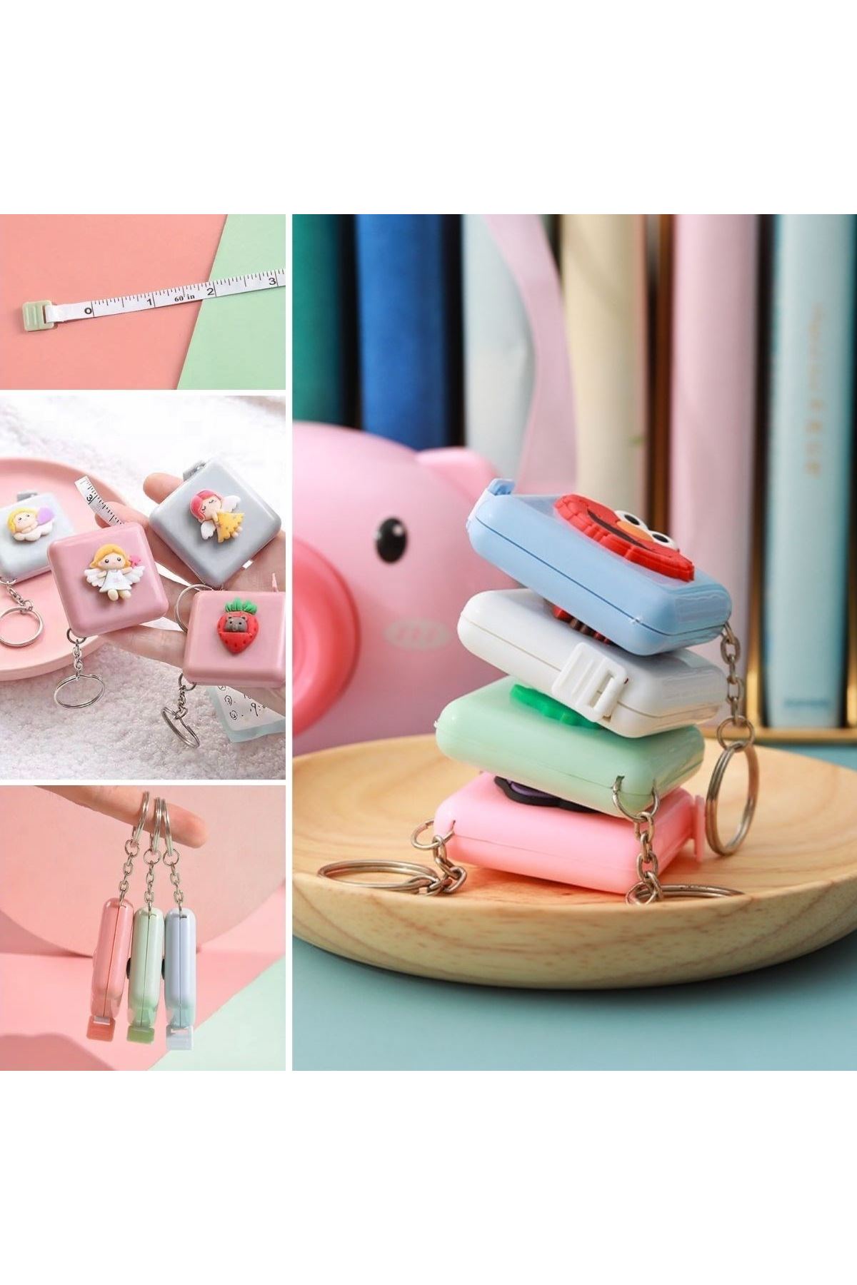 TBL Dekor® Sevimli Yumuşak Stickerli 150 cm Uzunluğunda Pratik Taşınabilir Çanta Boy Anahtarlıklı Mezura