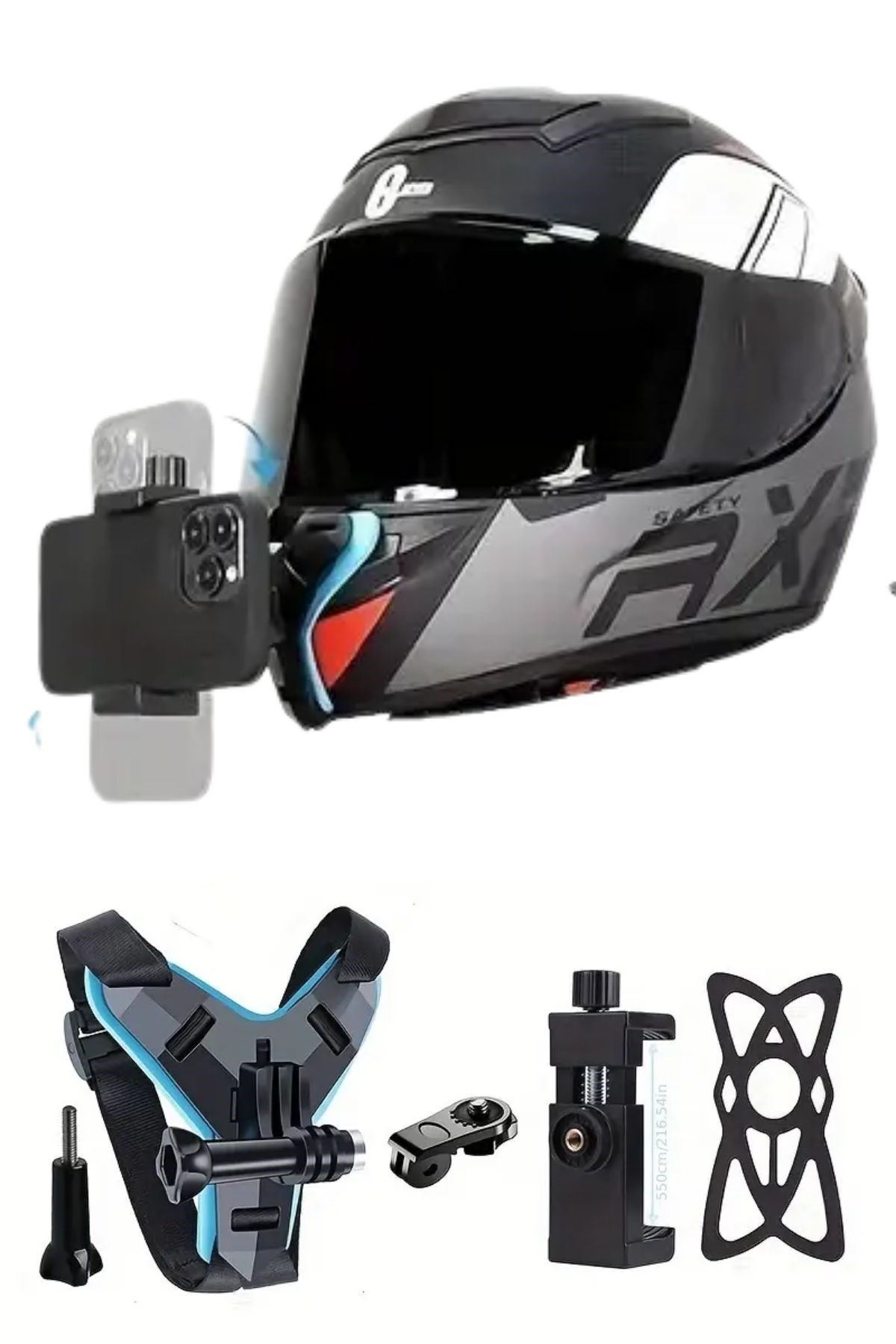 TBL Dekor® Motorsiklet Kask Önü Takılan Telefon Tutucu Aksiyon Kamerası Takılabilen Aparat