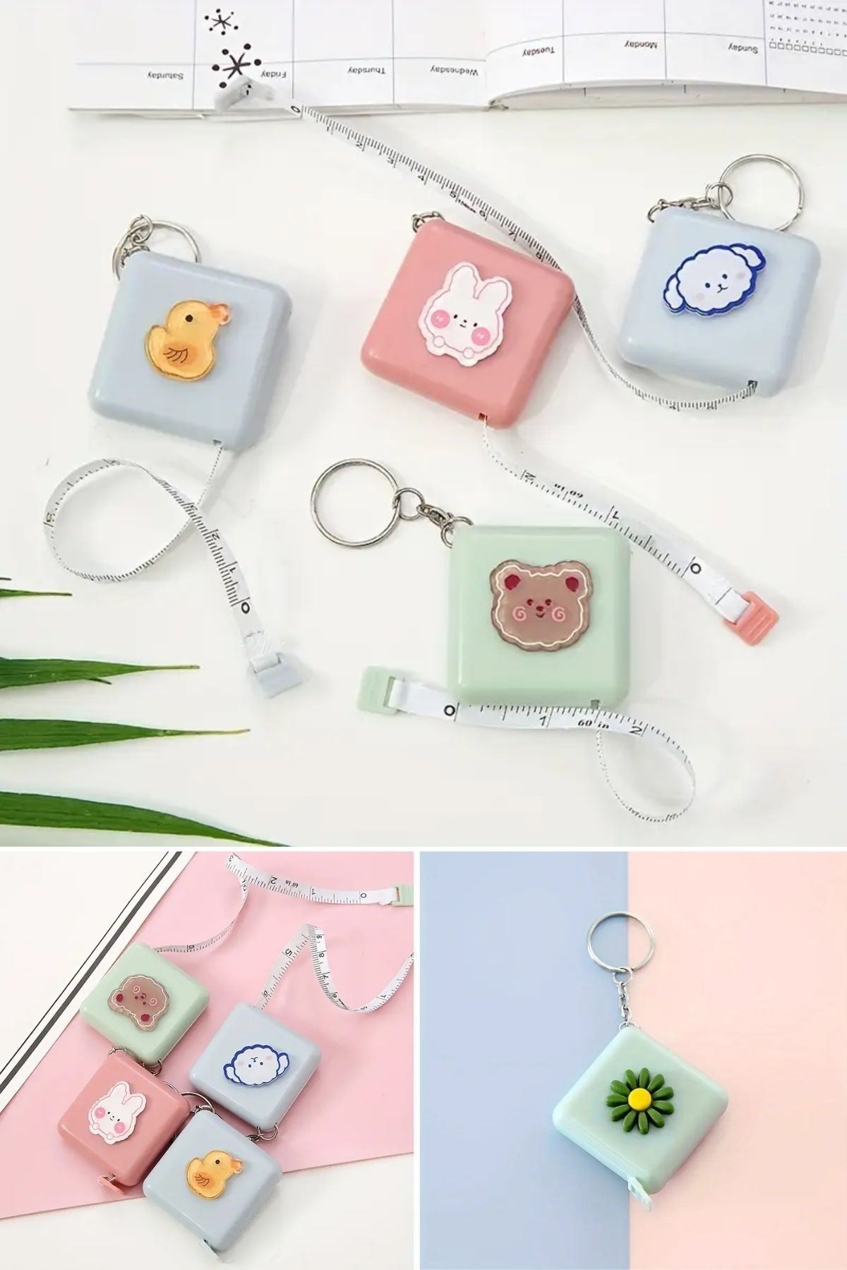 TBL Dekor® Sevimli Yumuşak Stickerli 150 cm Uzunluğunda Pratik Taşınabilir Çanta Boy Anahtarlıklı Mezura