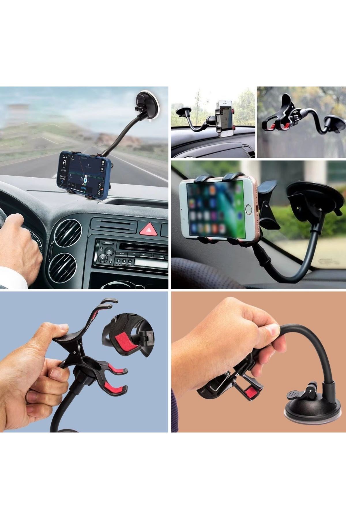 TBL Dekor® Akrobat Cama Sabitlenen Güçlü Vakumlu 360 Derece Dönen Tüm Modellere Uyan Oto Telefon Tutucu