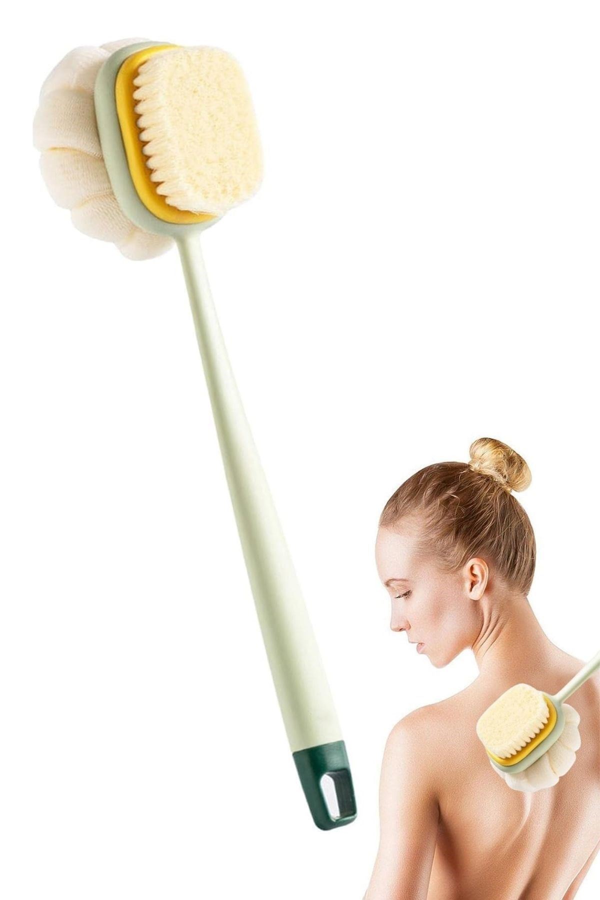 TBL Dekor®  2'si 1 Arada Çift Taraflı Uzun Saplı Fırçalı Banyo Vücut Sırt Fırçası Banyo Lifi