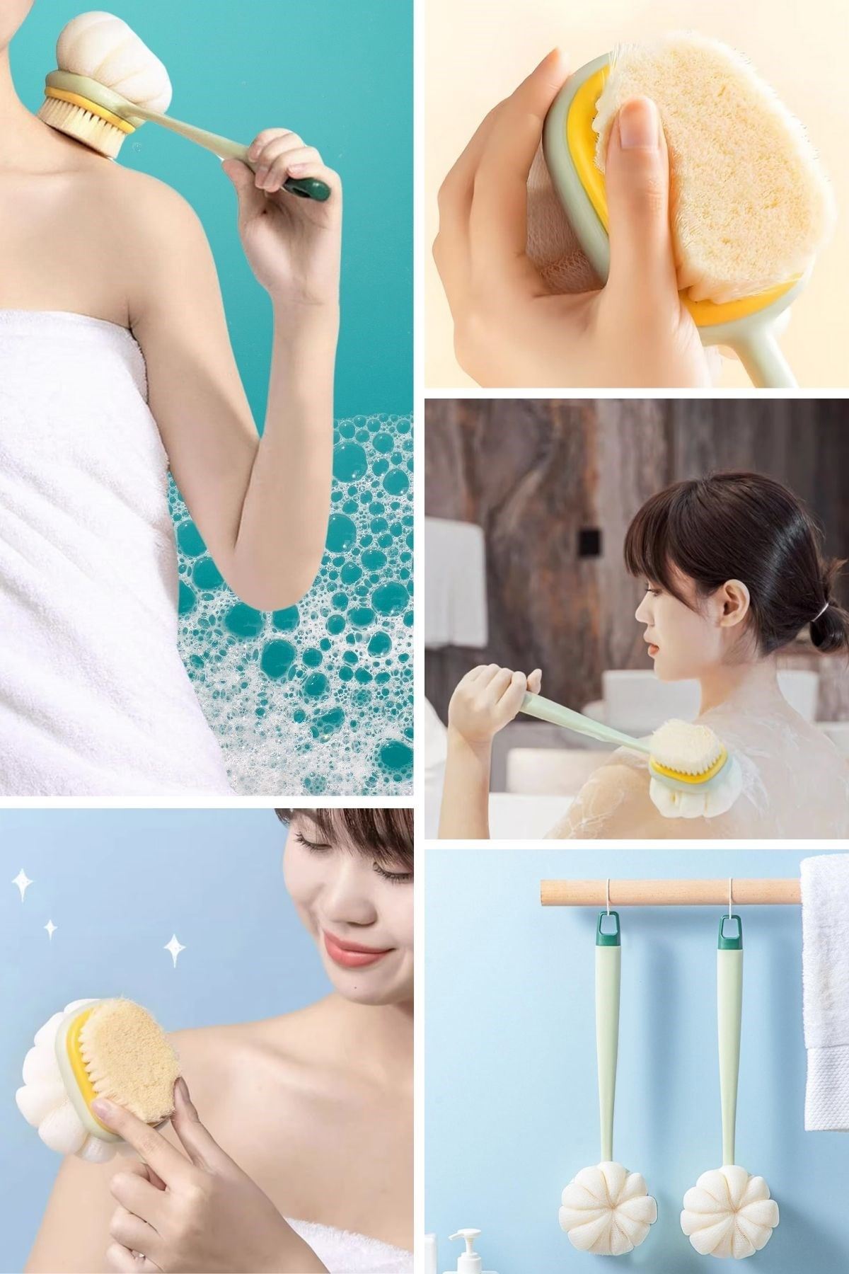 TBL Dekor®  2'si 1 Arada Çift Taraflı Uzun Saplı Fırçalı Banyo Vücut Sırt Fırçası Banyo Lifi