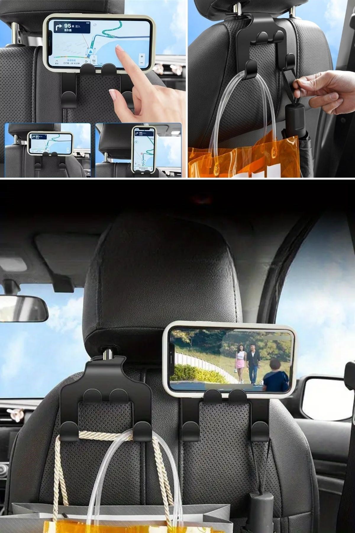 TBL Dekor® Oto Koltuk Arkası Düzenleyici Organizer Askılıklı Telefon,Tablet Tutucu