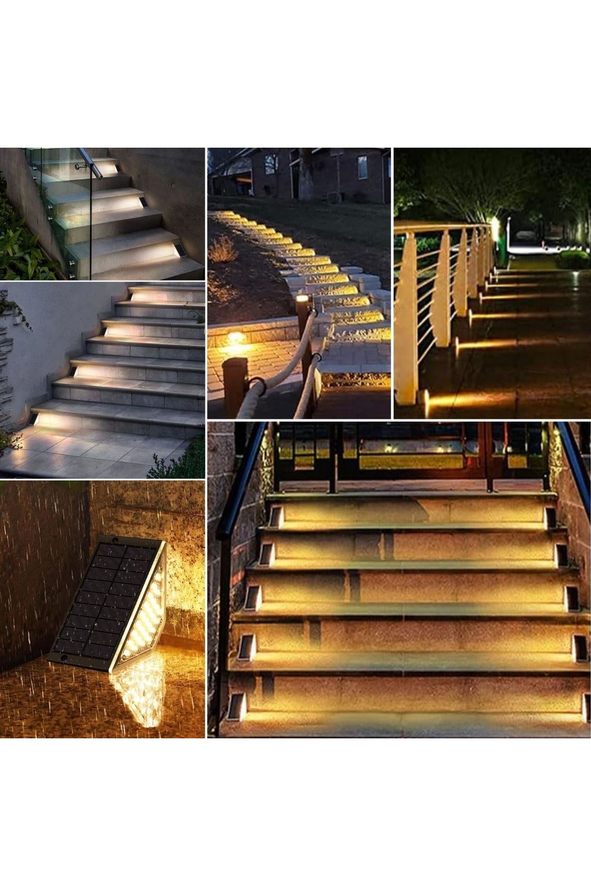 TBL Dekor® 8 Adet Üçgen  Güneş Enerjisi ile Şarj Olan Dış Mekan Solar Basamak Köşe Lambası