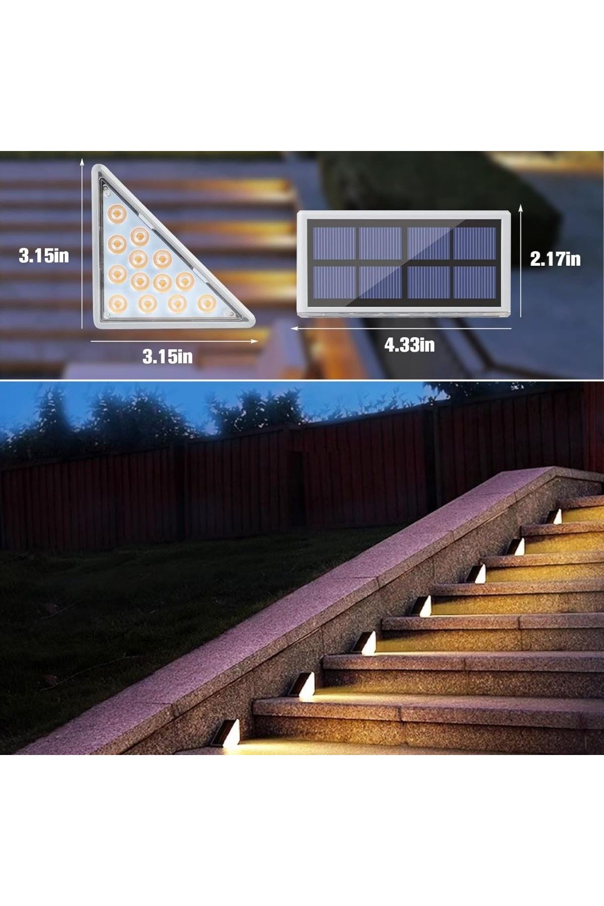 TBL Dekor® 8 Adet Üçgen  Güneş Enerjisi ile Şarj Olan Dış Mekan Solar Basamak Köşe Lambası