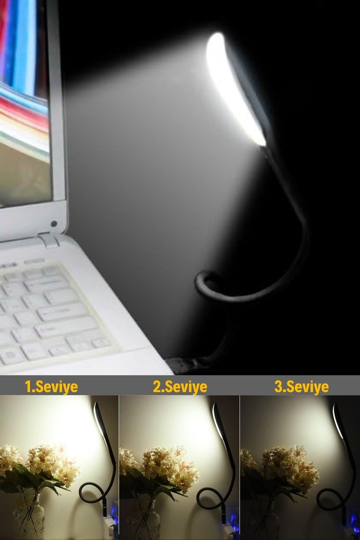 TBL Dekor® USB Girişli 14 Ledli 3 Kademeli Dokunmatik Masa/Kitap Okuma Lambası Ledi Siyah