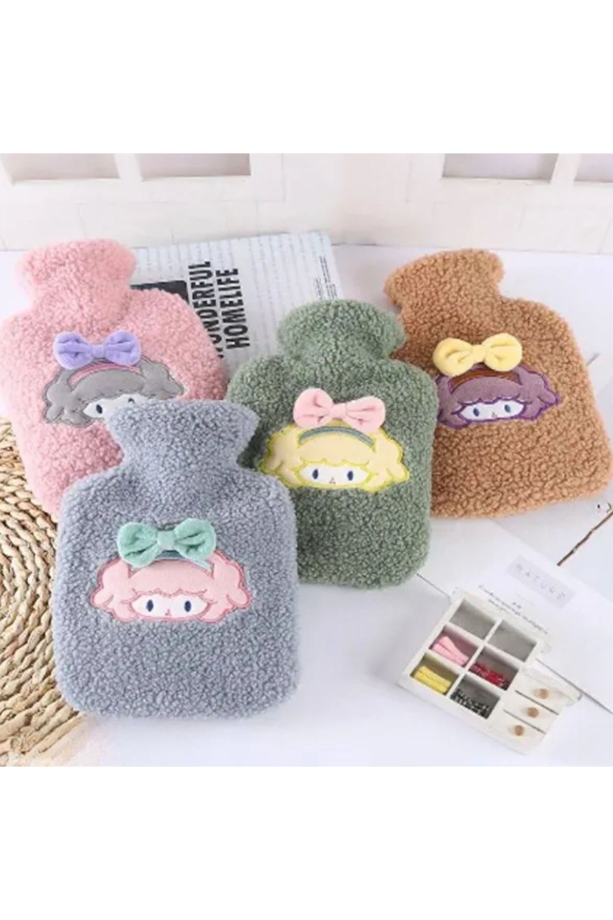 TBL Dekor®  1 Litre Polar Peluş Örgülü,Kurdeleli Saçlı Kız Model Sıcak Su Torbası