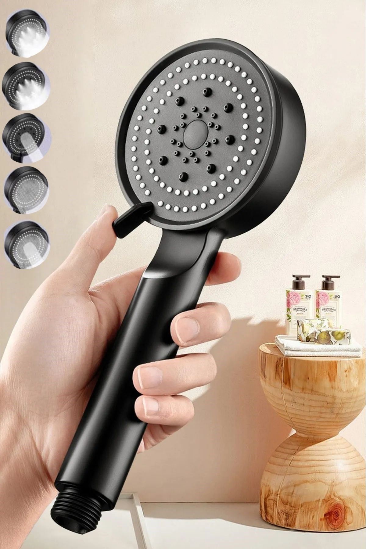 TBL Dekor® 5 Fonksiyonlu Yüksek Basınçlı Ayarlanabilir Siyah Duş Başlığı