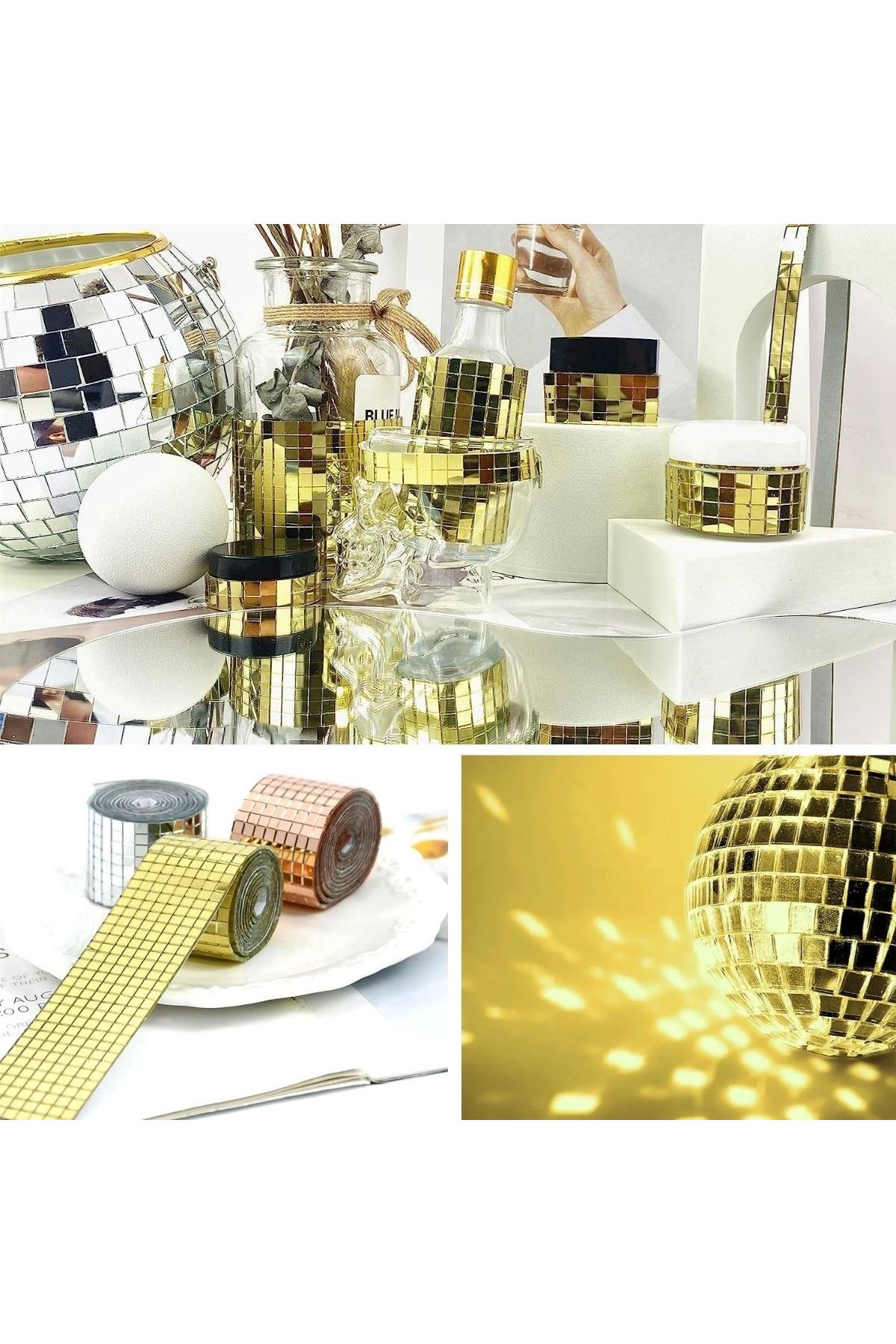 TBL Dekor®1 Metre Uzunluğunda Gold Renk Aynalı Mozaik Taşlı Dekor Bandı 4 cm x 1 mt