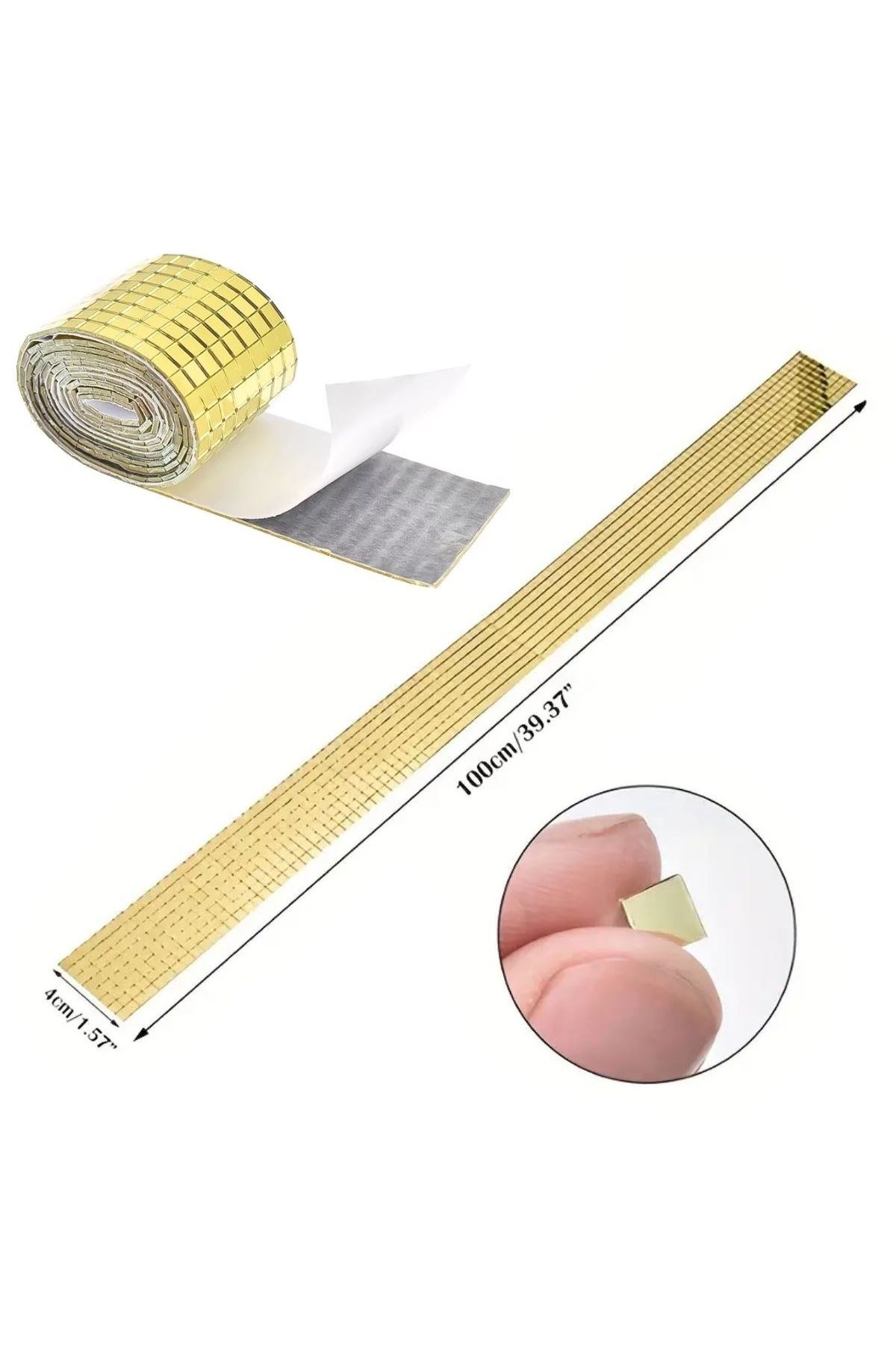 TBL Dekor®1 Metre Uzunluğunda Gold Renk Aynalı Mozaik Taşlı Dekor Bandı 4 cm x 1 mt
