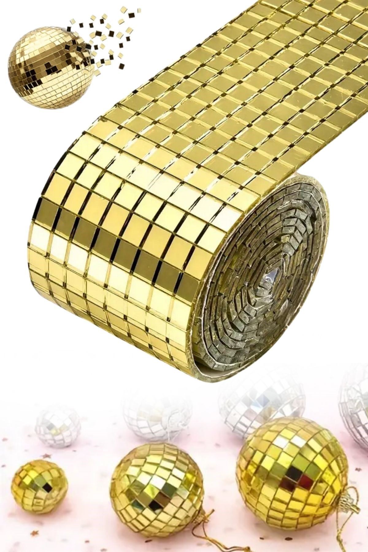 TBL Dekor®1 Metre Uzunluğunda Gold Renk Aynalı Mozaik Taşlı Dekor Bandı 4 cm x 1 mt