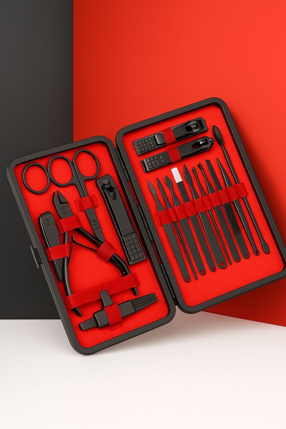 TBL Dekor® 24 Parça Kendiliğinden Deri Çantalı Seyahat Tipi Manikür Pedikür Seti