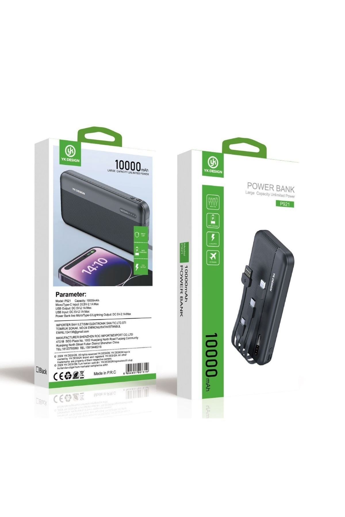 TBL Dekor® 10000 mAh Micro Type-C USB Lightning 4 Kablolu Hızlı Kablosuz Şarj Powerbank