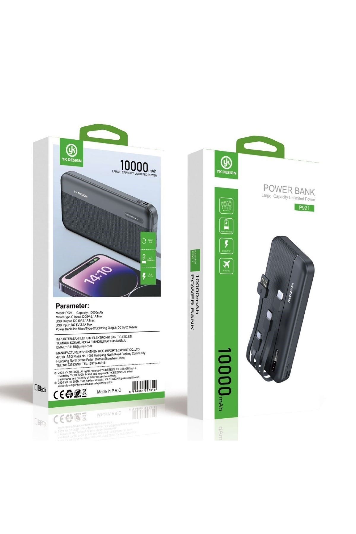 TBL Dekor® 10000 mAh Micro Type-C USB Lightning 4 Kablolu Hızlı Kablosuz Şarj Powerbank