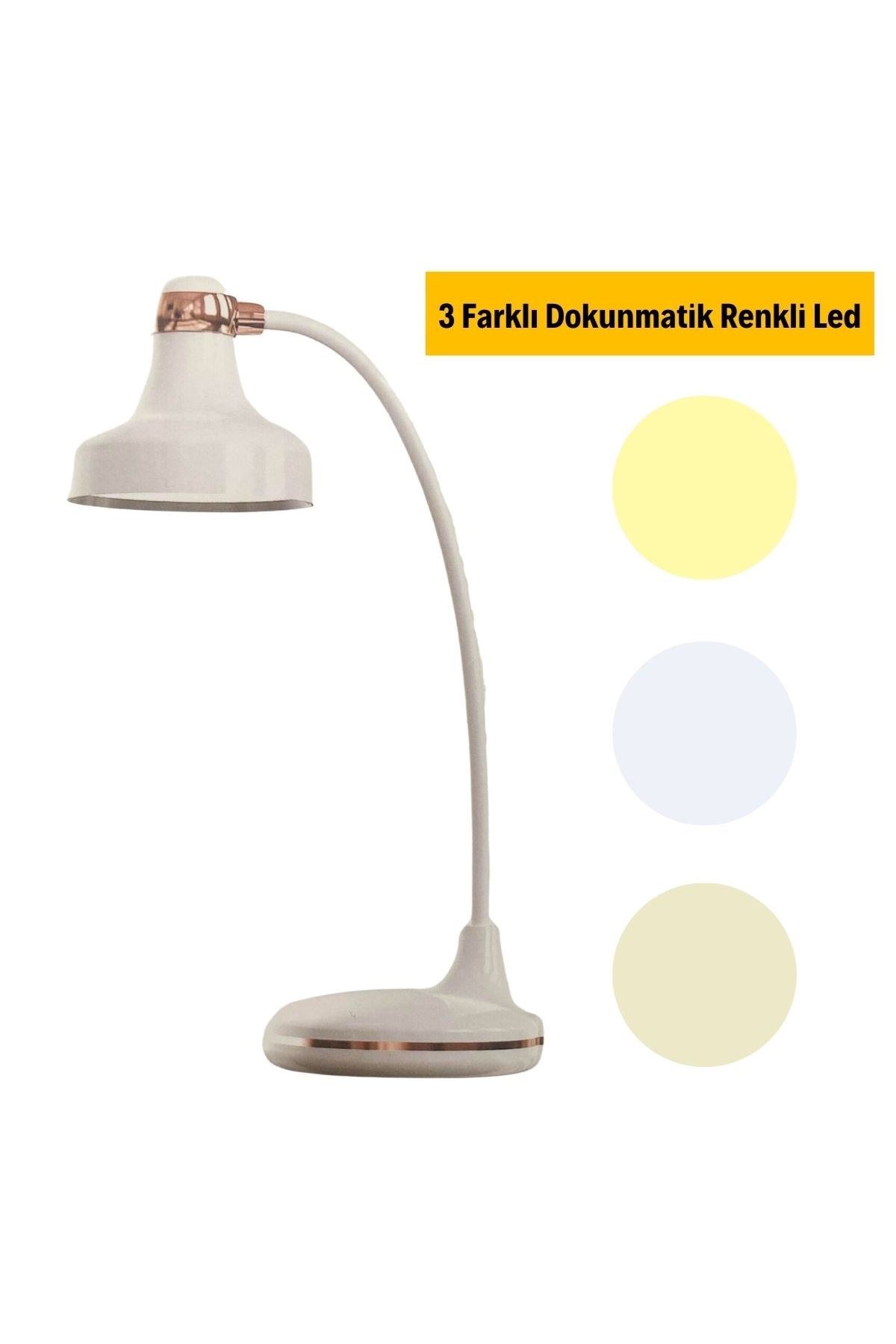 TBL Dekor® Dokunmatik 3 Farklı LED Işıklı Çalışma Masası Üstü Lamba