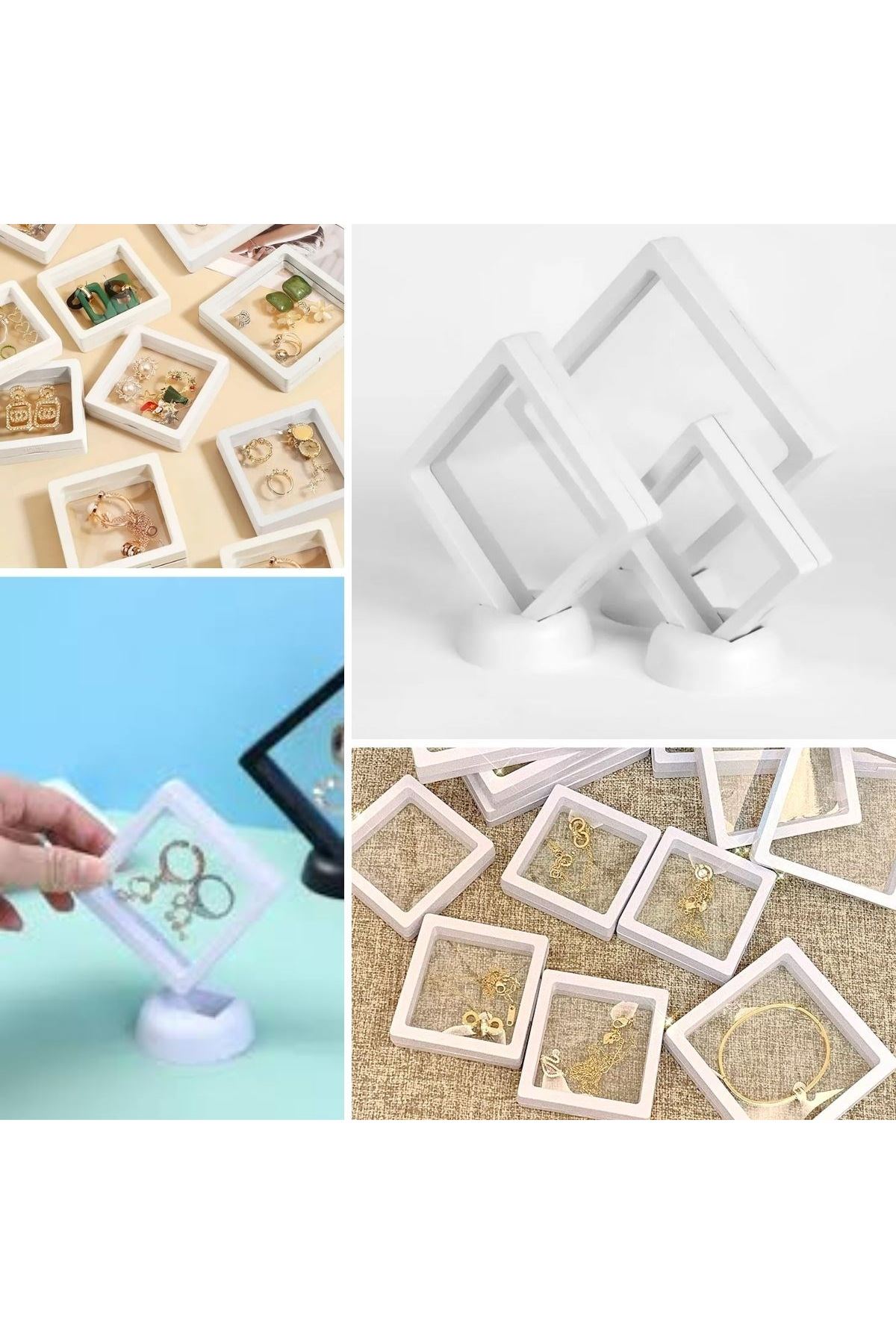 TBL Dekor® 7x7 cm Standlı 3D Takı Ziynet Hatıra Koleksiyon Saklama Kutusu Şeffaf Film Çerçevesi
