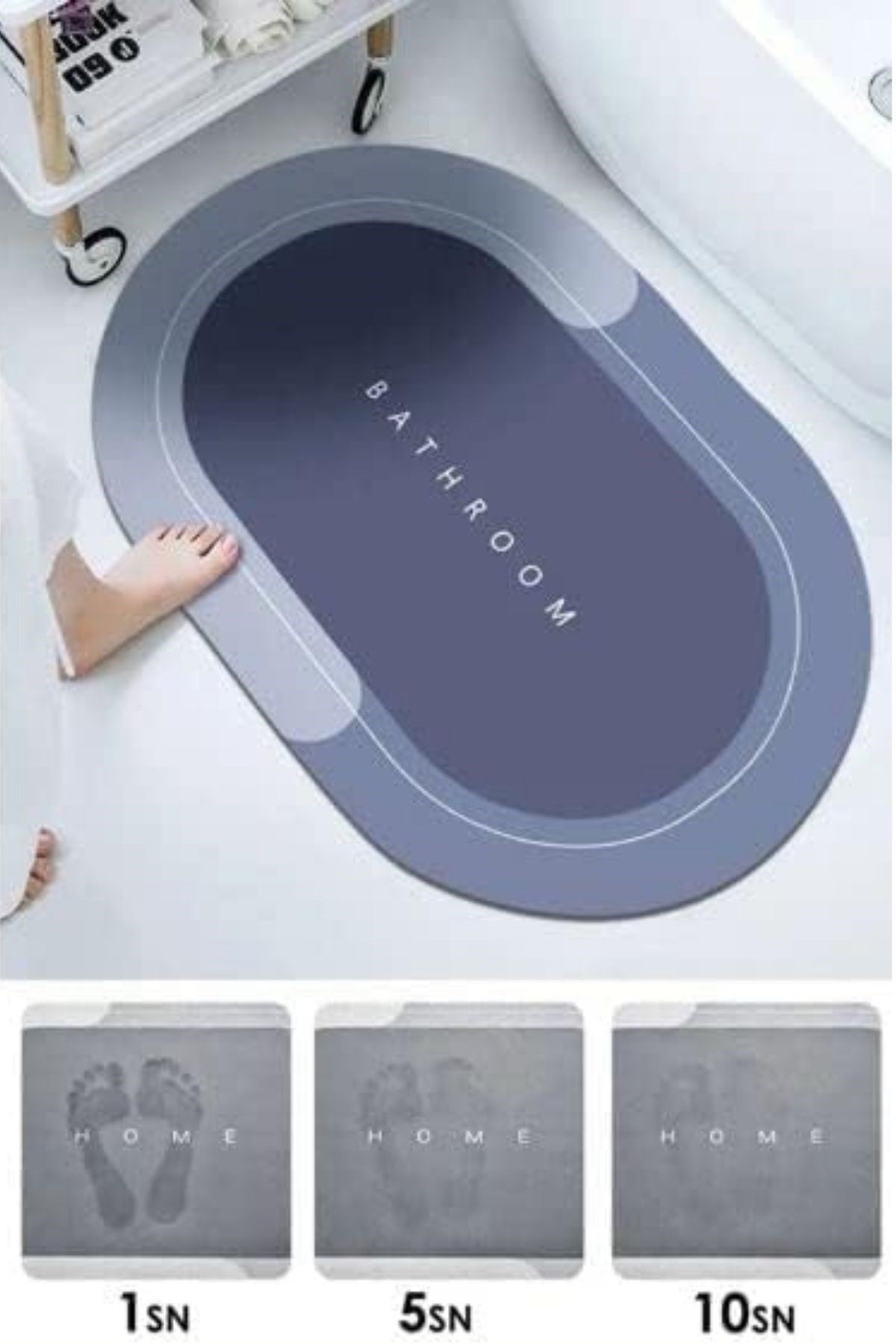 TBL Dekor® Sihirli Süper Su Emici Kaymaz Tabanlı Oval Paspas 40*60 cm