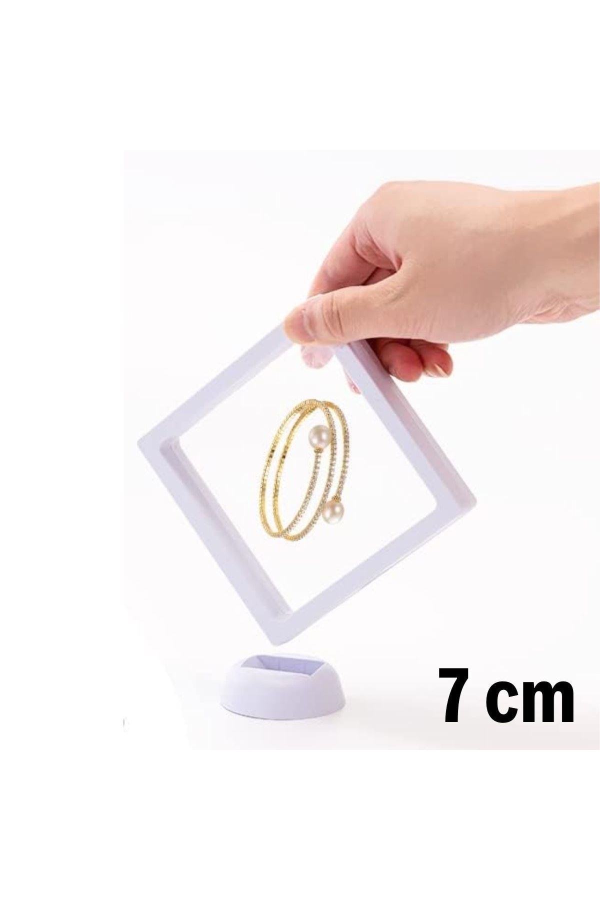 TBL Dekor® 7x7 cm Standlı 3D Takı Ziynet Hatıra Koleksiyon Saklama Kutusu Şeffaf Film Çerçevesi