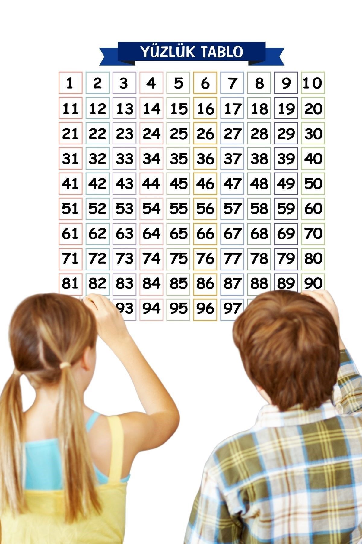 TBL Dekor® Matematik Öğreten Yüzlük Tablo Duvarda İz Bırakmaz Akıllı Kağıt Yapışkansız Statik  60x60 cm