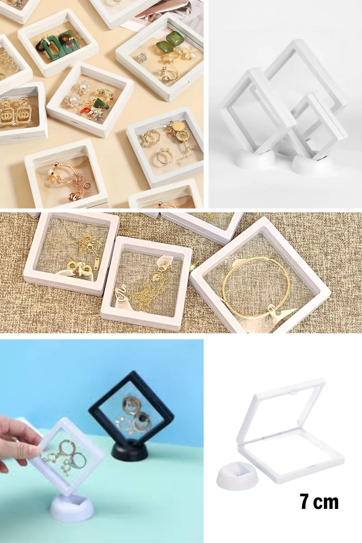 TBL Dekor® 7x7 cm Standlı 3D Takı Ziynet Hatıra Koleksiyon Saklama Kutusu Şeffaf Film Çerçevesi