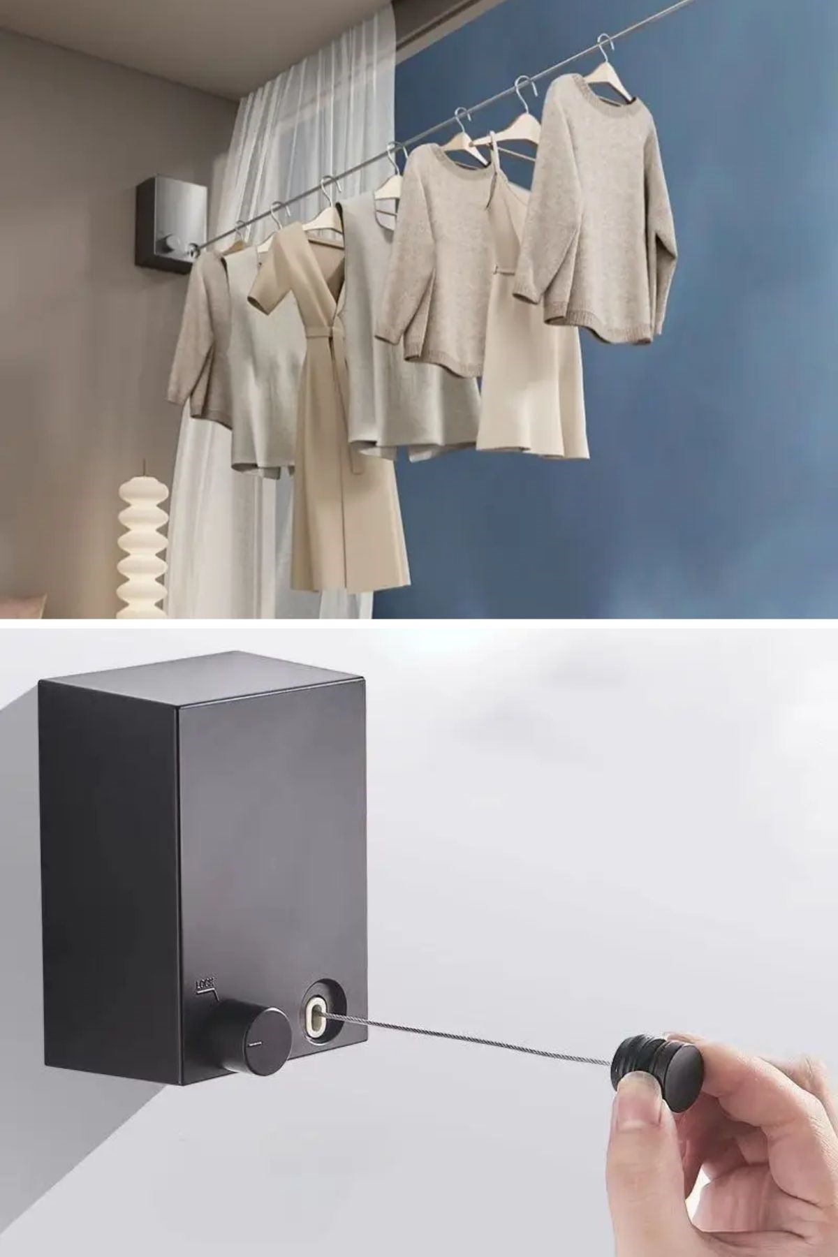 TBL Dekor® Teleskopik Çamaşır Kurutma Askısı, Pratik Geri Çekilebilir Çamaşır İpi