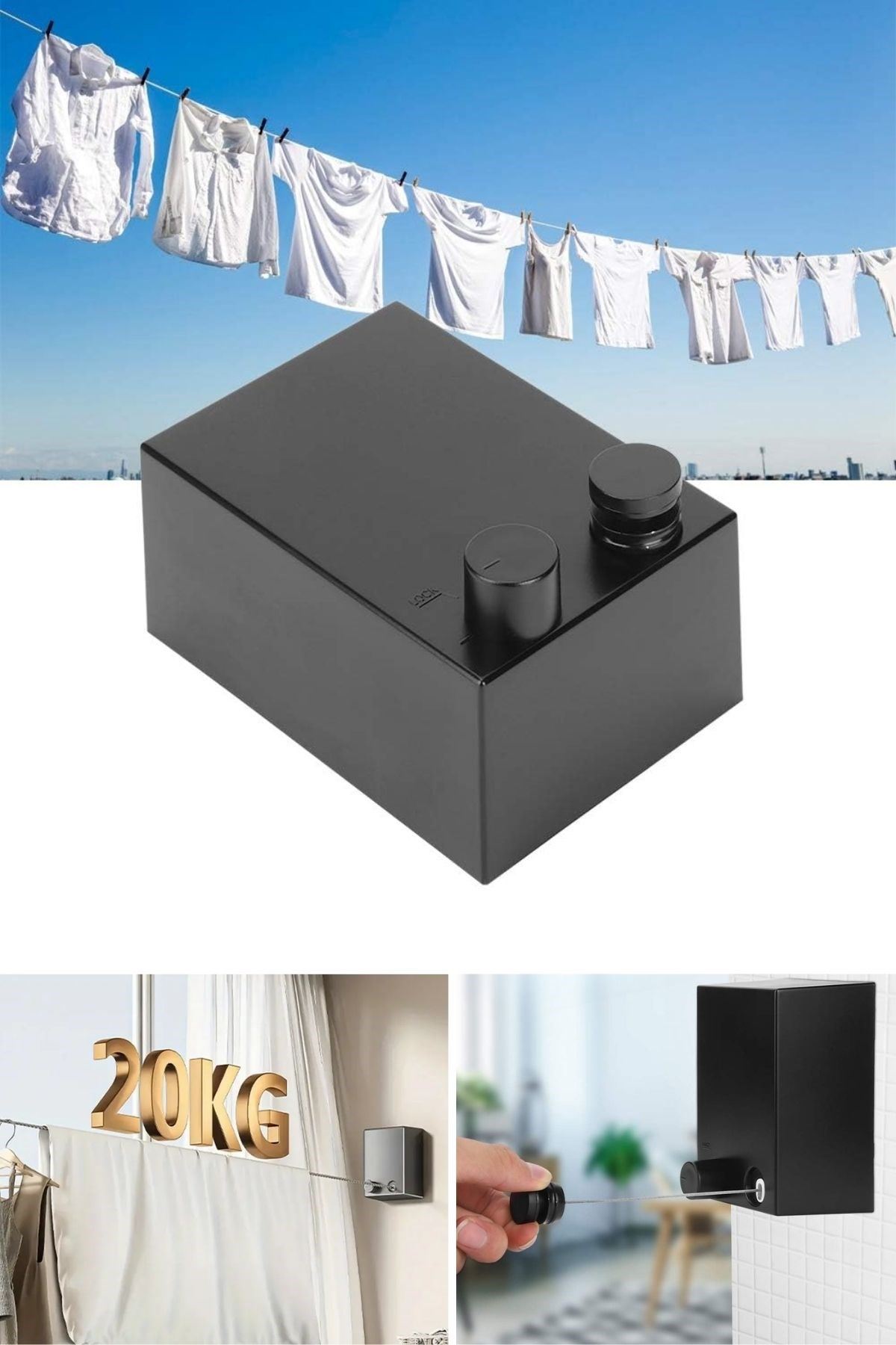 TBL Dekor® Teleskopik Çamaşır Kurutma Askısı, Pratik Geri Çekilebilir Çamaşır İpi