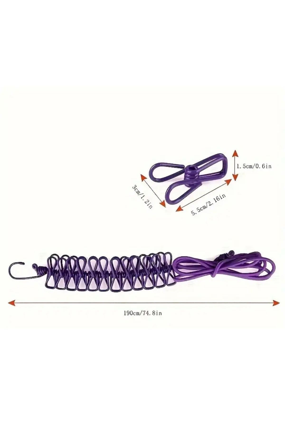 TBL Dekor® Taşınabilir Seyahat Çamaşır İpi 12 Mandallı Klipsli Lastikli Çamaşır Mandalları