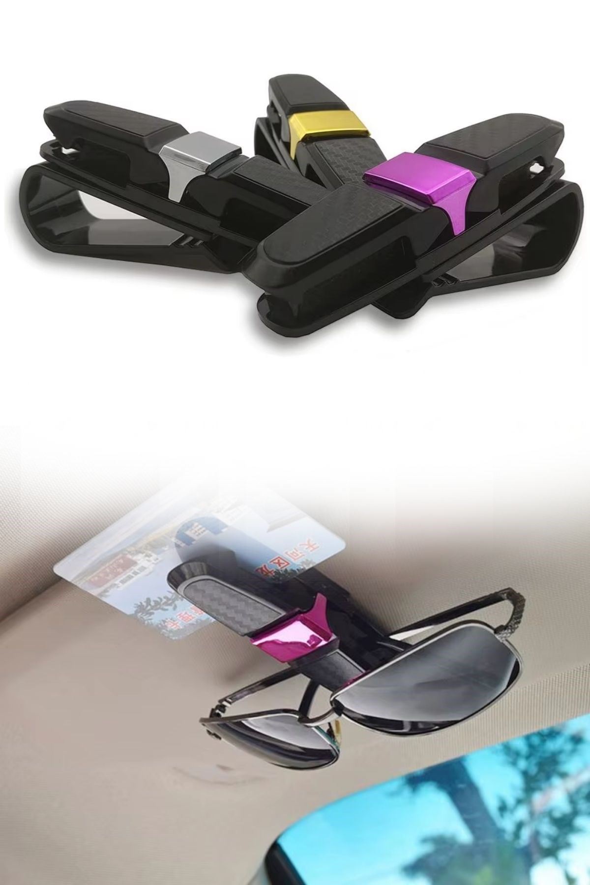 TBL Dekor® Araç İçi Güneşliğe Takılan 2'li Gözlük,Kart,Para Takmalık Aparat