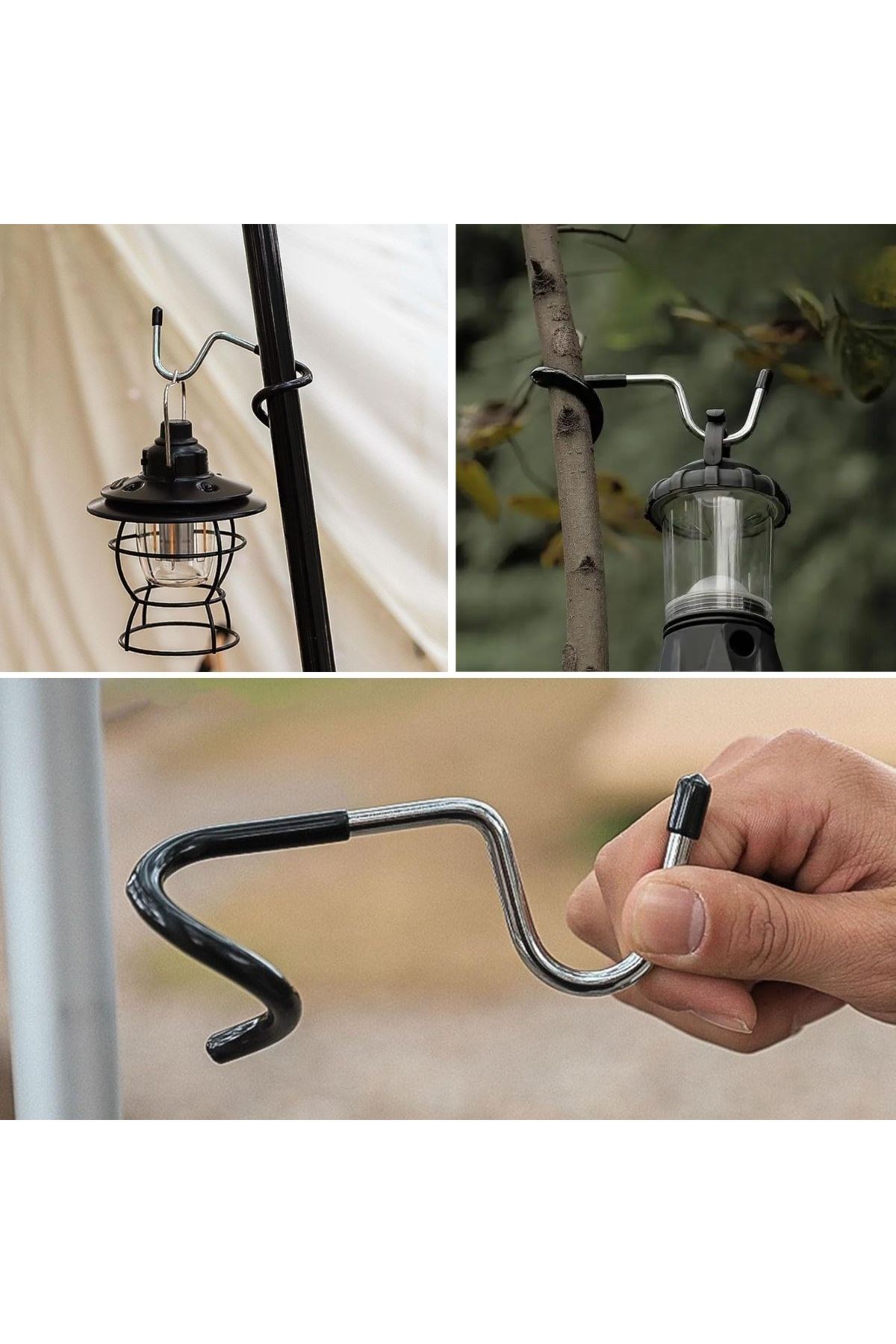 TBL Dekor® Kamp İçin Çok Fonksiyonlu S-Şekilli Direk Askısı Kaymaz Paslanmaz Çelik Eşya Asma Kancası