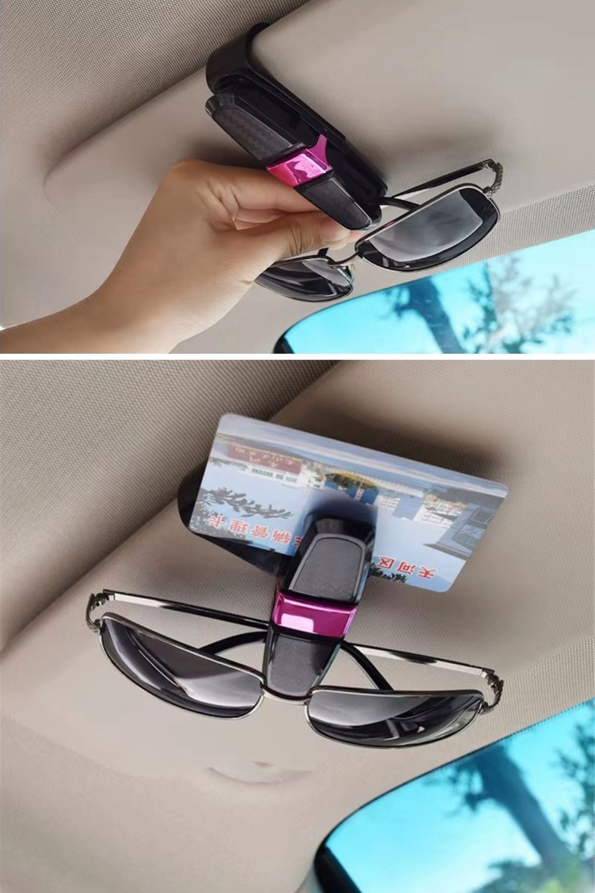 TBL Dekor® Araç İçi Güneşliğe Takılan 2'li Gözlük,Kart,Para Takmalık Aparat