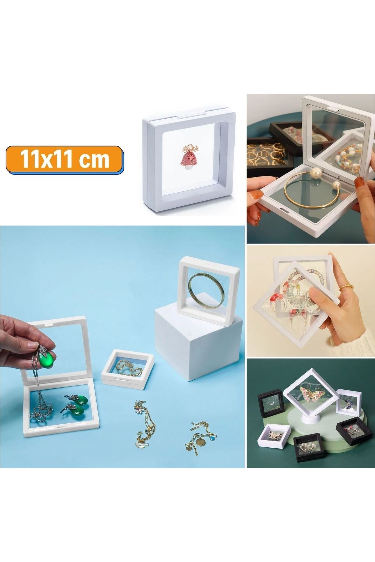 TBL Dekor® 11x11cm Standlı 3D Takı Ziynet Hatıra Koleksiyon Saklama Kutusu Şeffaf Film Çerçevesi