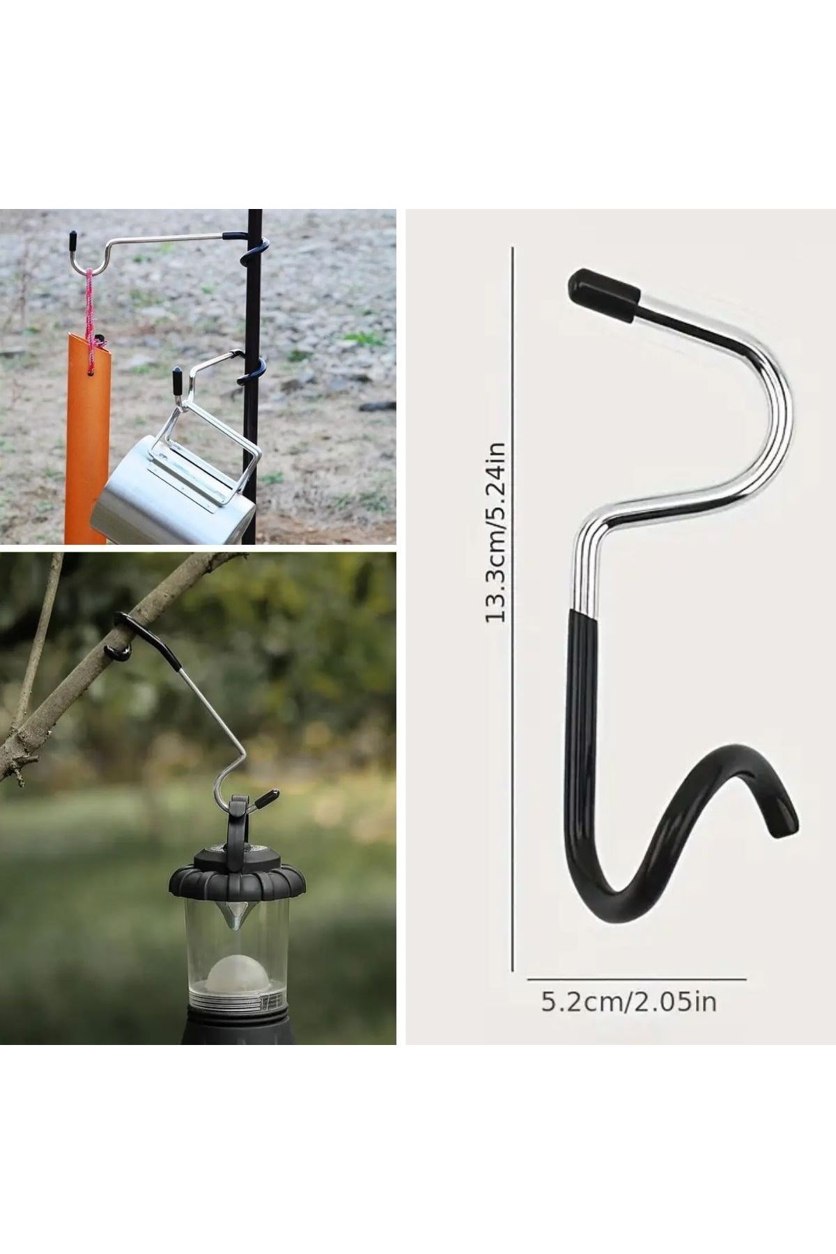 TBL Dekor® Kamp İçin Çok Fonksiyonlu S-Şekilli Direk Askısı Kaymaz Paslanmaz Çelik Eşya Asma Kancası