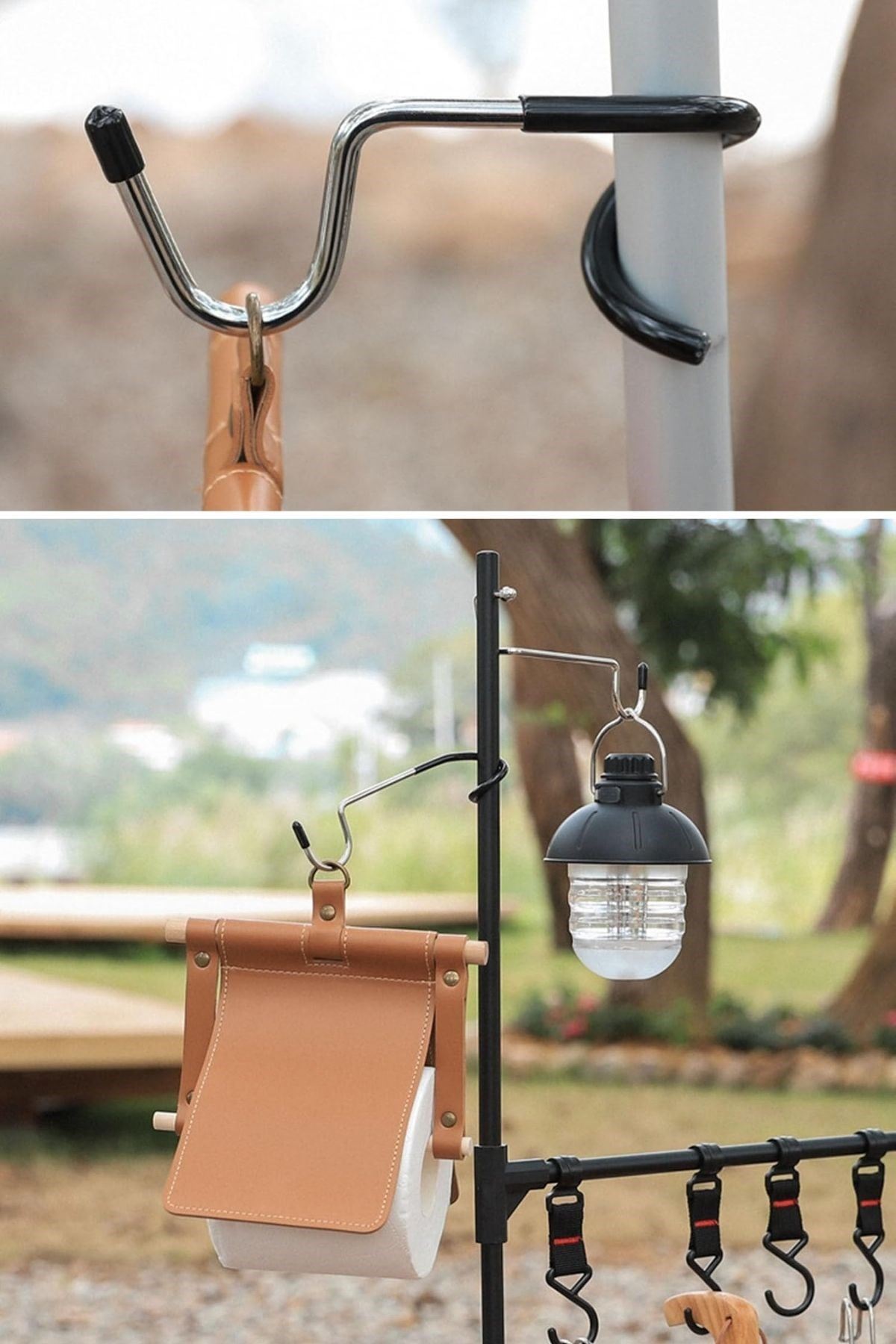 TBL Dekor® Kamp İçin Çok Fonksiyonlu S-Şekilli Direk Askısı Kaymaz Paslanmaz Çelik Eşya Asma Kancası